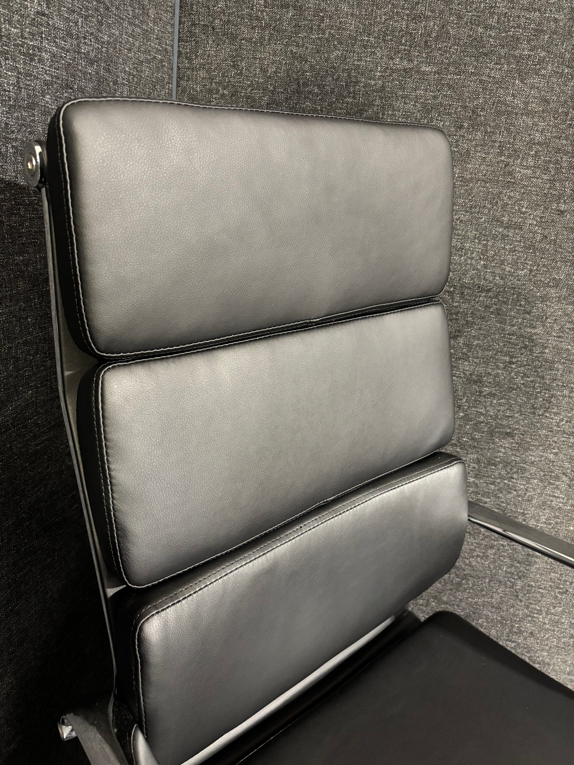 Chrome framed high back black leatherette swivel chair 1325