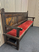 Switch Solid mahogany framed red mixed fabric seat large pub bench (H 120 x W 180 x D 66 cm) 2325 3 image