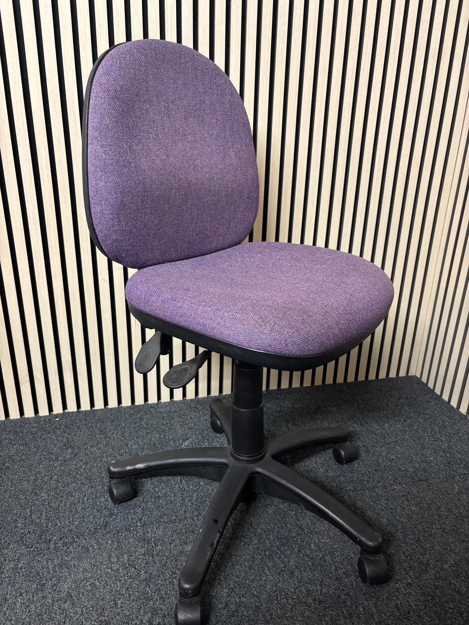 Purple fabric second hand swivel chair- no arms
