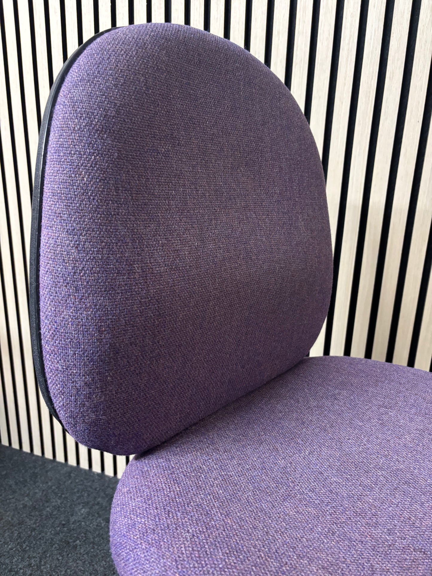 Purple fabric second hand swivel chair- no arms