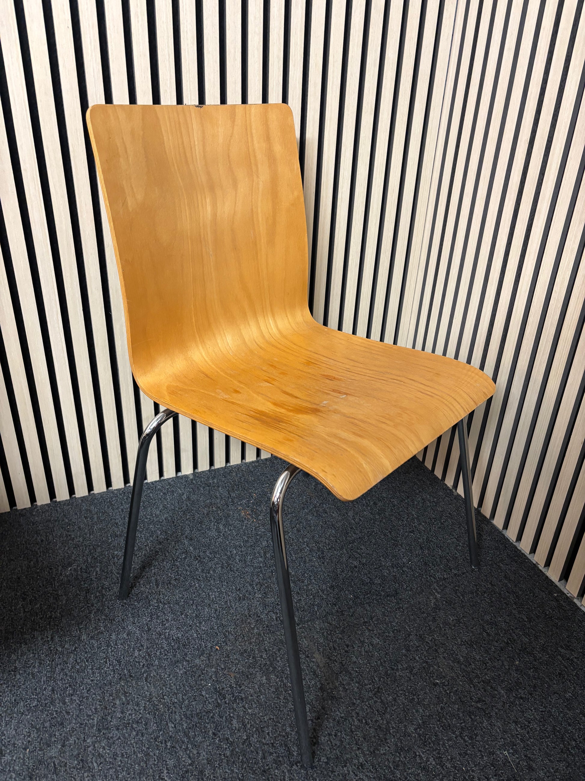 Chrome framed beech stacking bistro chair