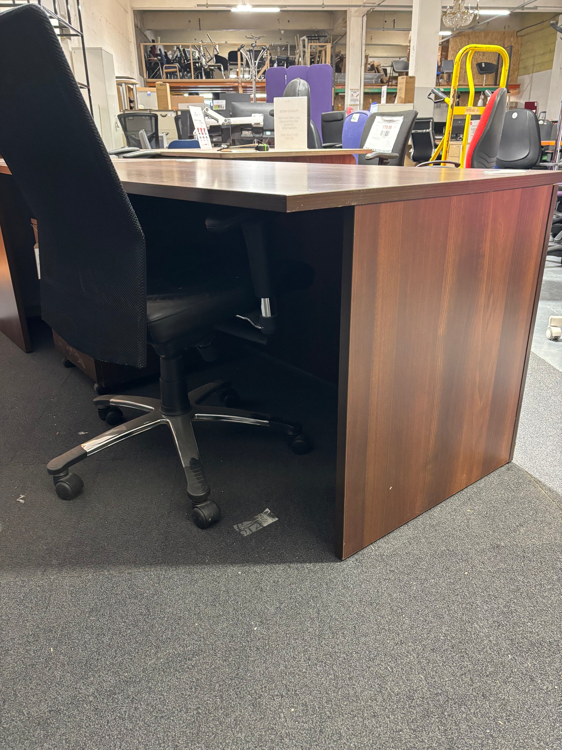 Large walnut 2400 x 800 executive desk with rounded edge and panel legs