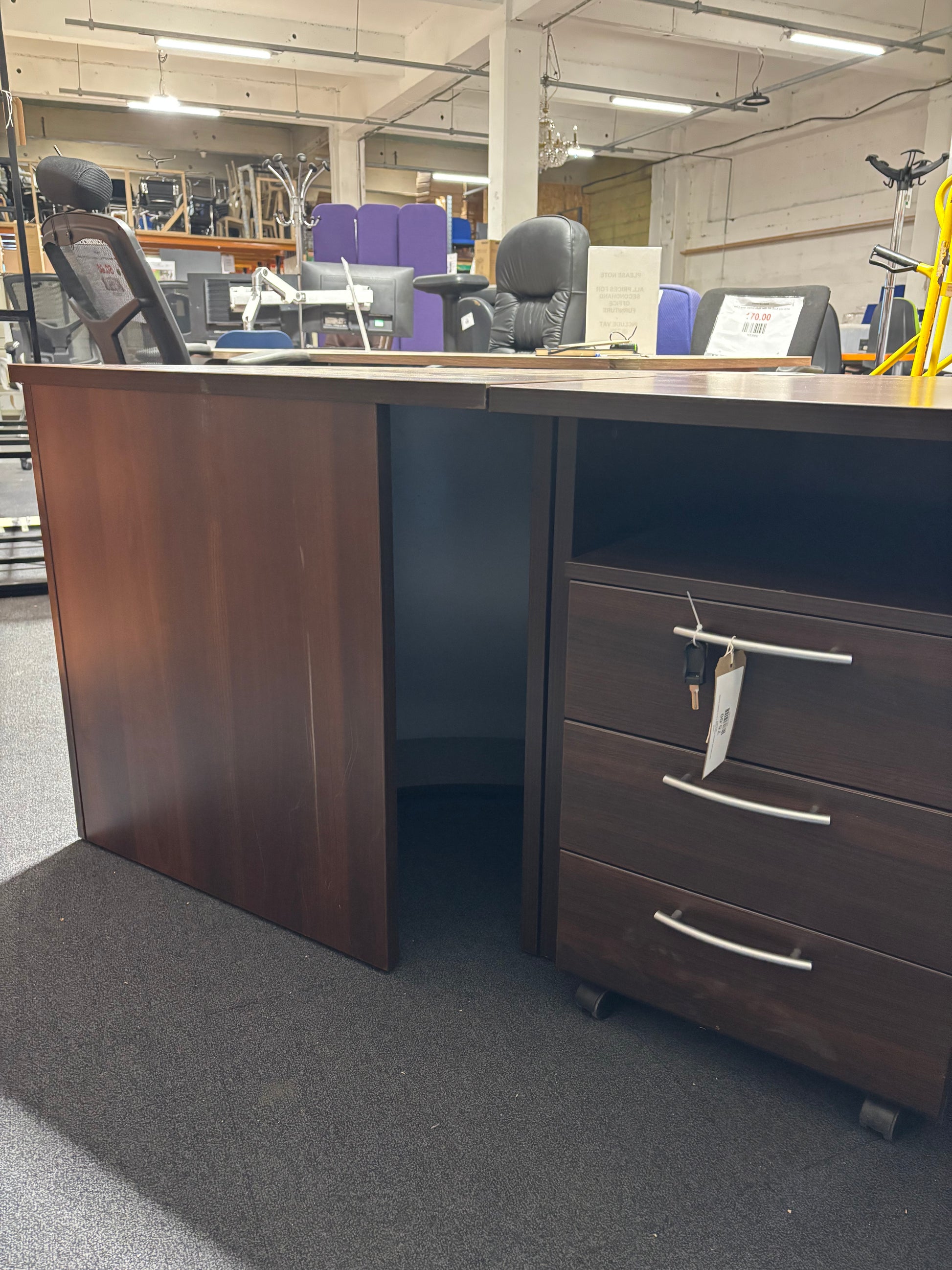 Large walnut 2400 x 800 executive desk with rounded edge and panel legs
