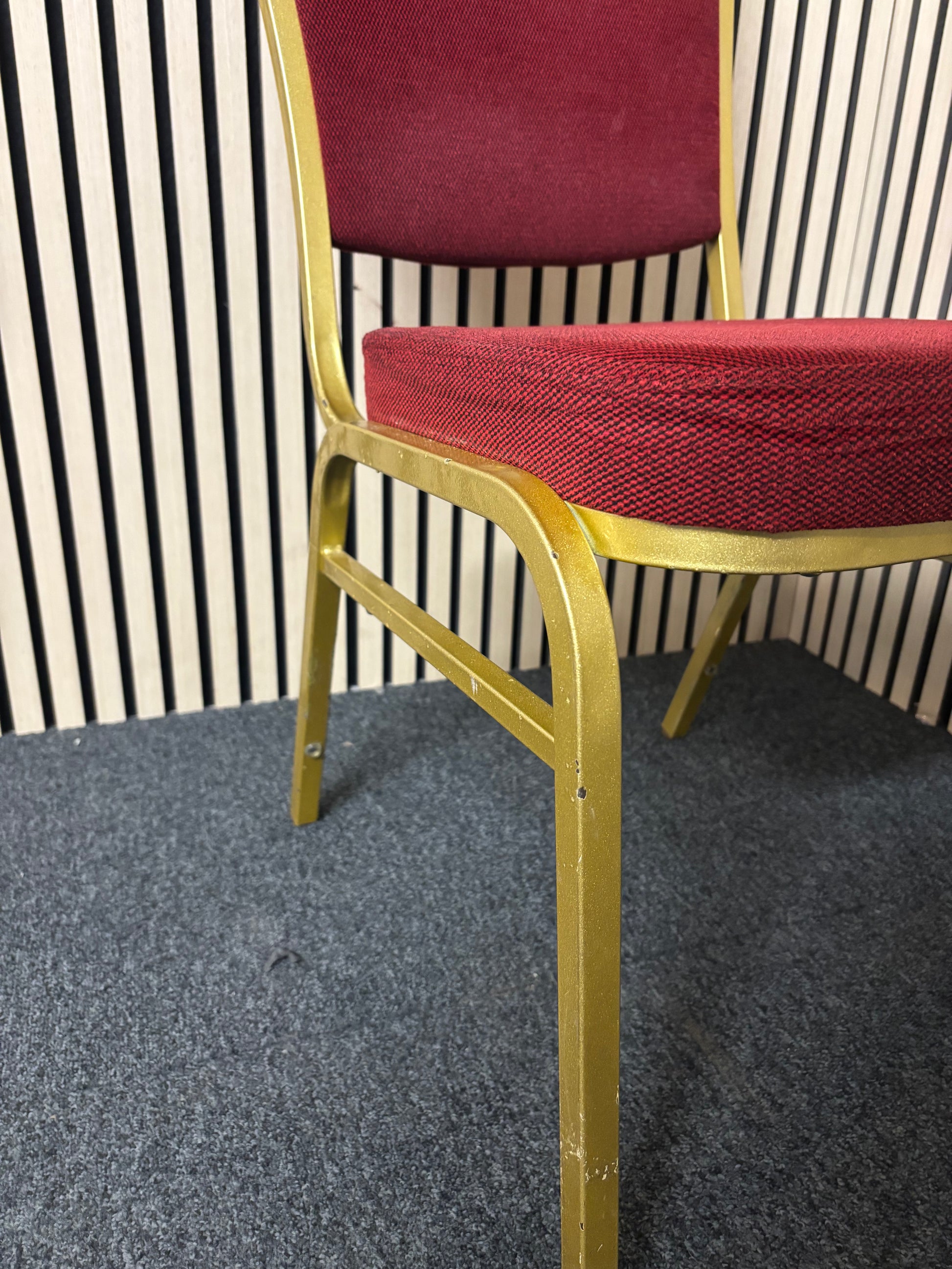 Solid metal framed gold effect red fabric banquet chair 2325