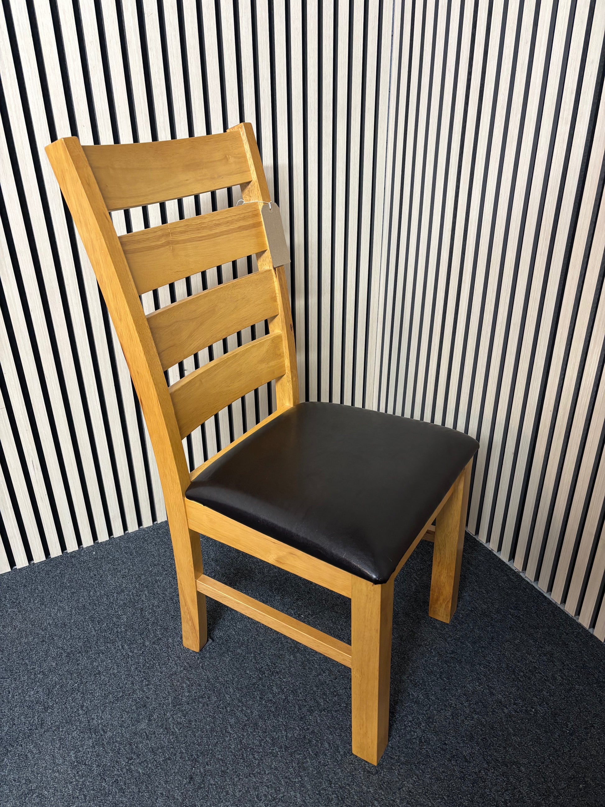 Solid oak framed dining chair with black leatherette seat 2325