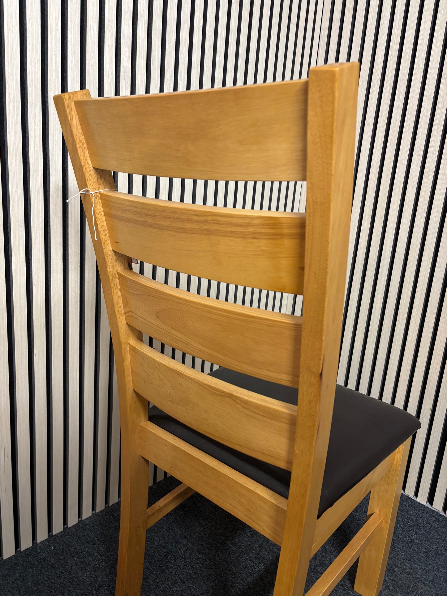 Solid oak framed dining chair with black leatherette seat 2325