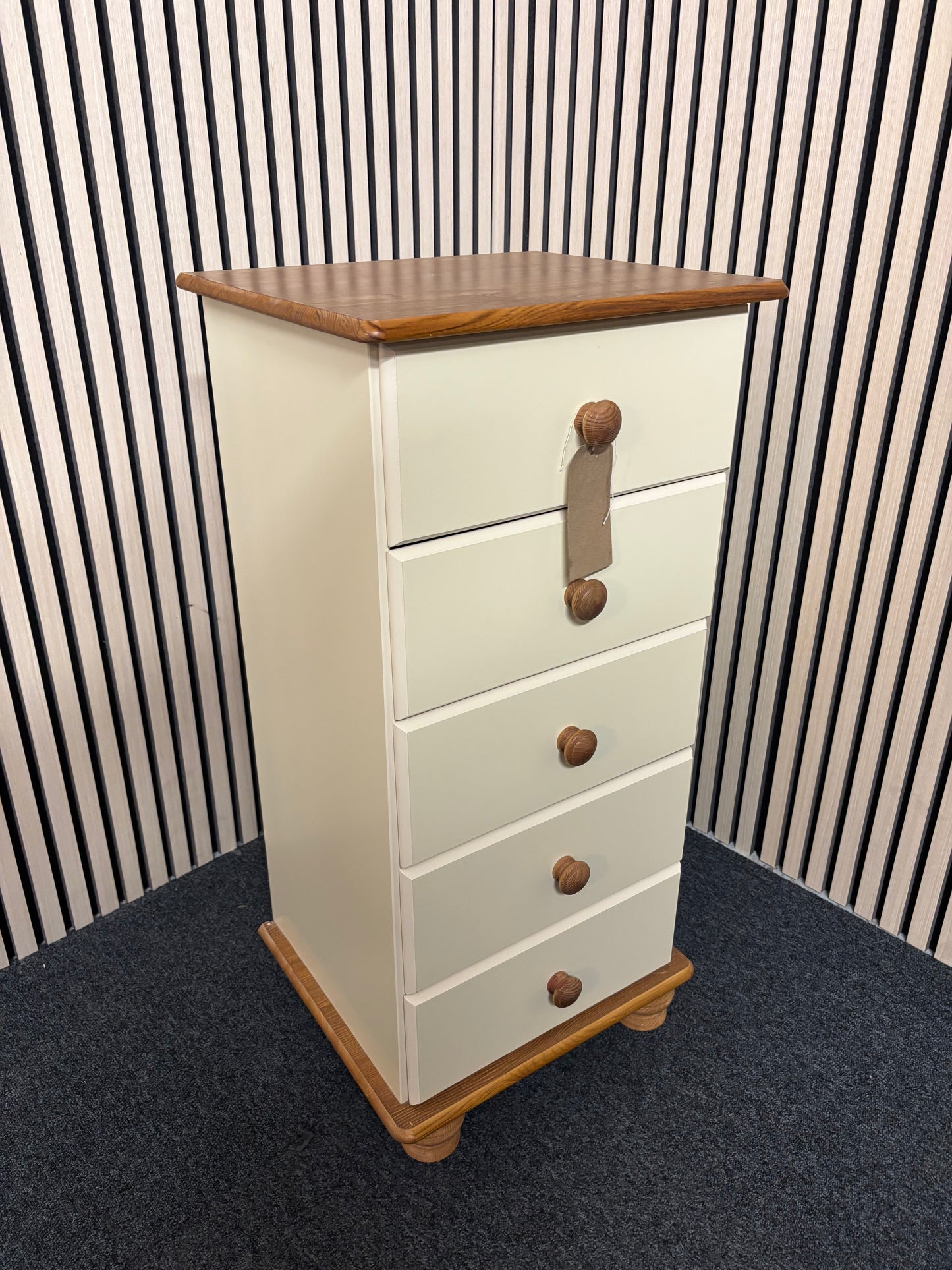 White and oak 5 drawer tall boy 2325