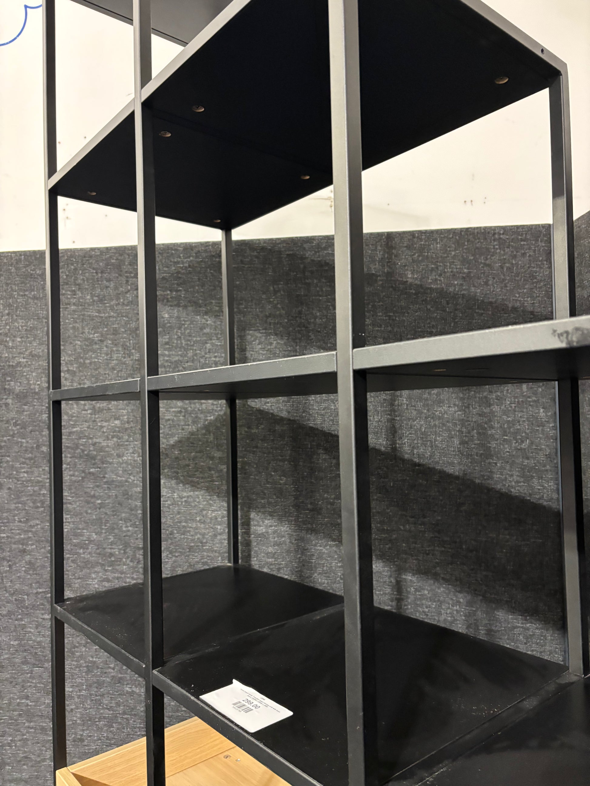 Tiered black metal  3 section open storage unit with base doors 1500W x 2200H x 390D