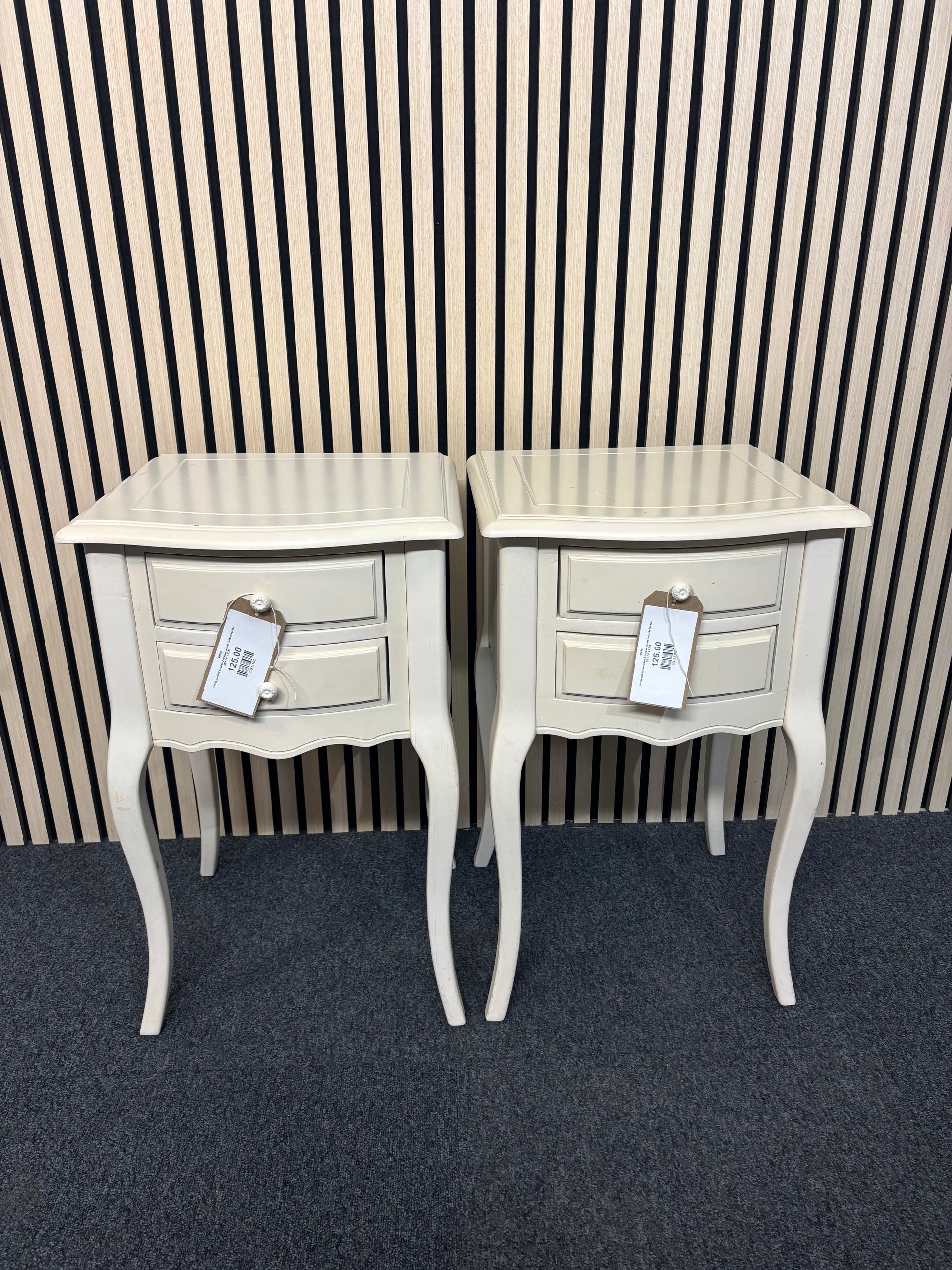 White painted wooden 2 drawer ornate bedside locker- SET OF 2 2325