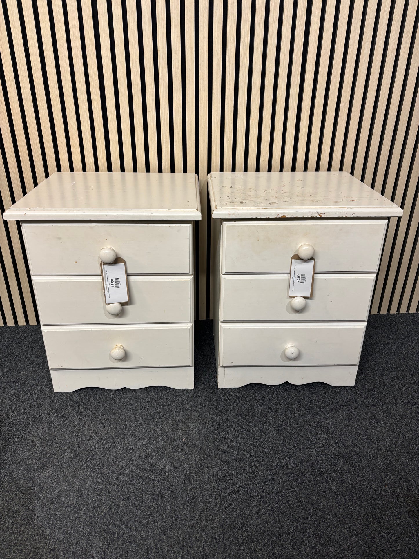 White painted 3 drawer wooden bedside locker(H x 58 L x 46 W x 46 cm)- SET OF 2 2325