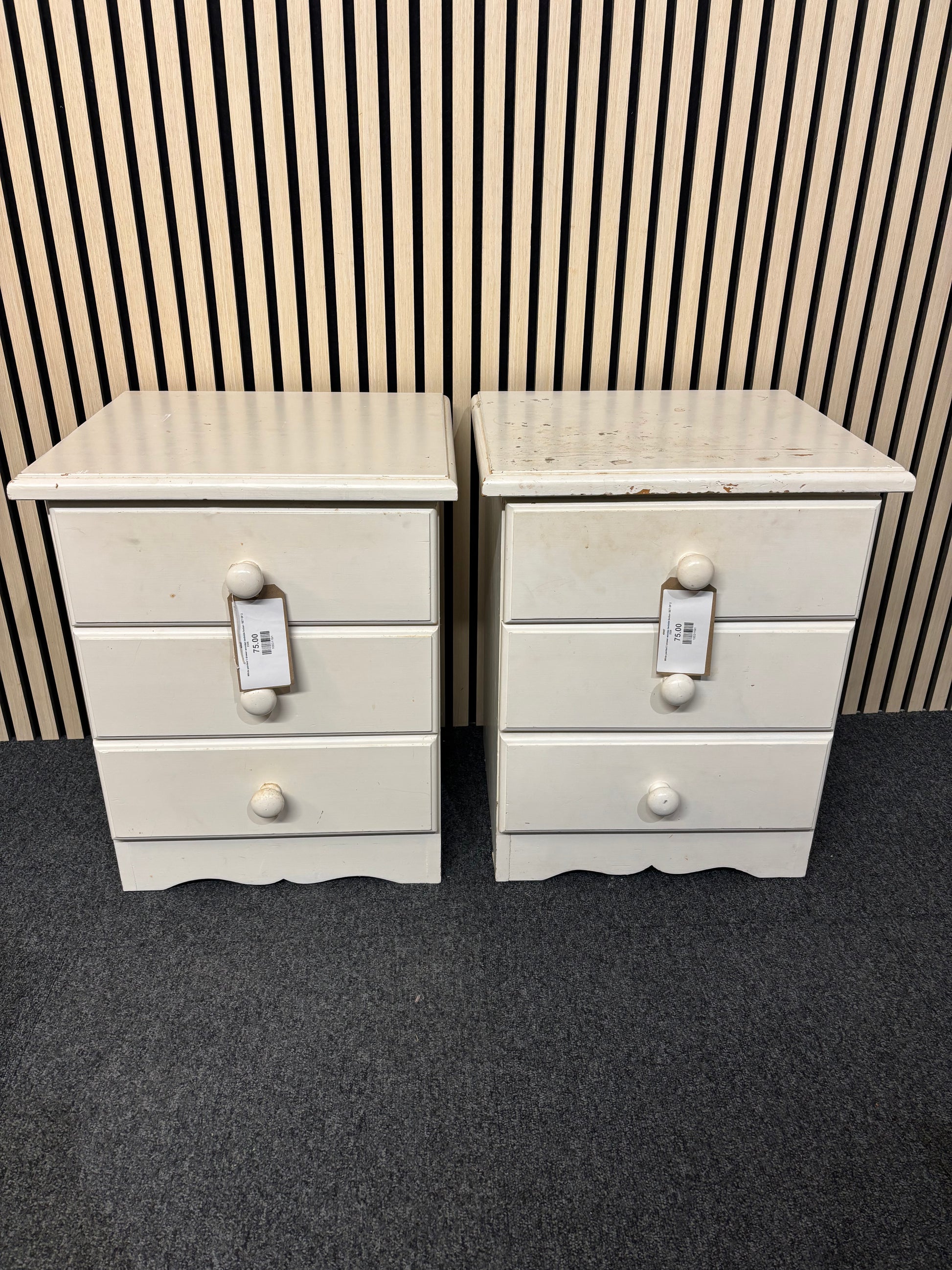 White painted 3 drawer wooden bedside locker(H x 58 L x 46 W x 46 cm)- SET OF 2 2325