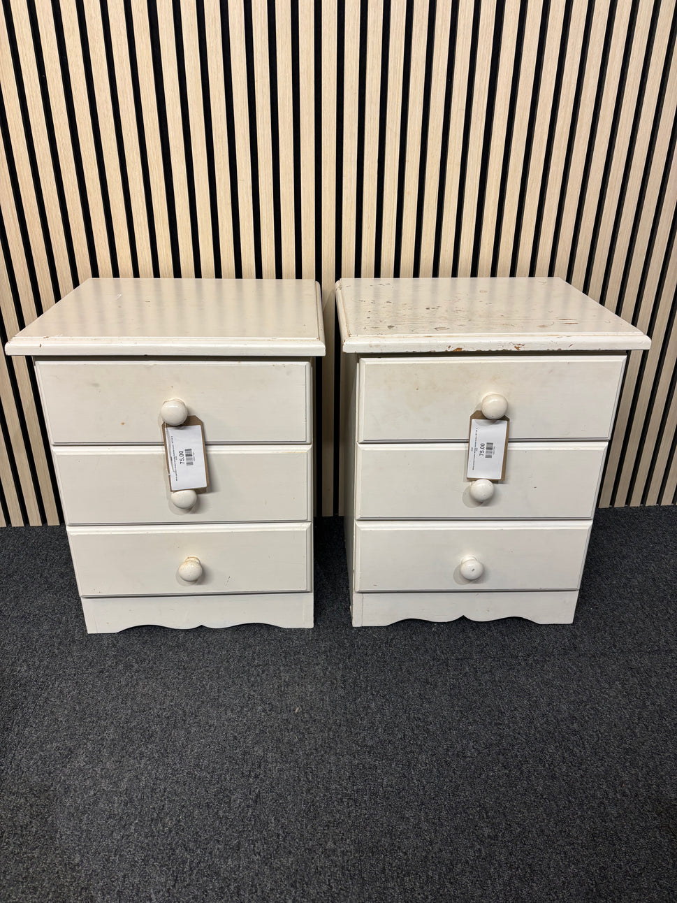 White painted 3 drawer wooden bedside locker(H x 58 L x 46 W x 46 cm)- SET OF 2 2325