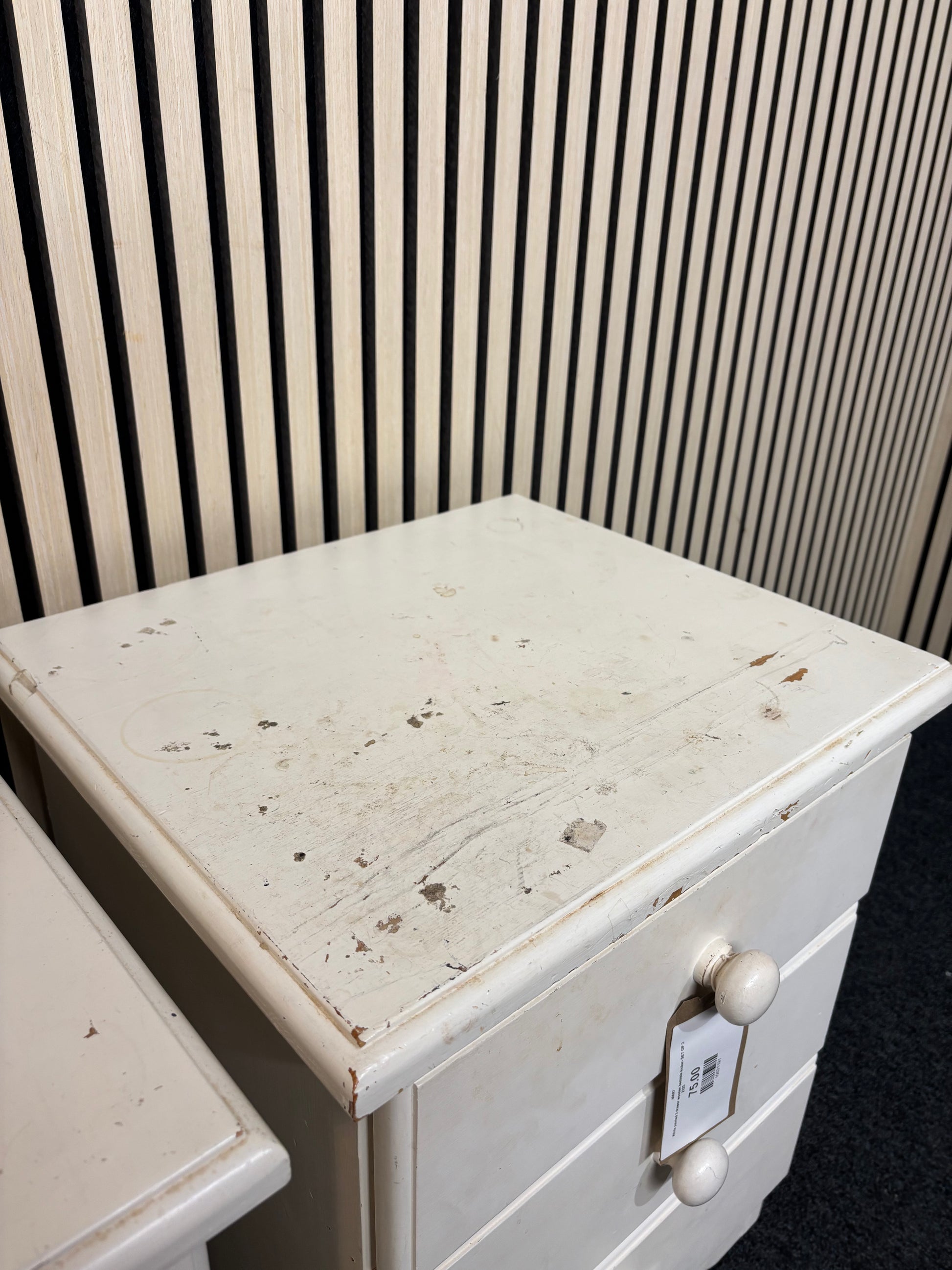 White painted 3 drawer wooden bedside locker(H x 58 L x 46 W x 46 cm)- SET OF 2 2325