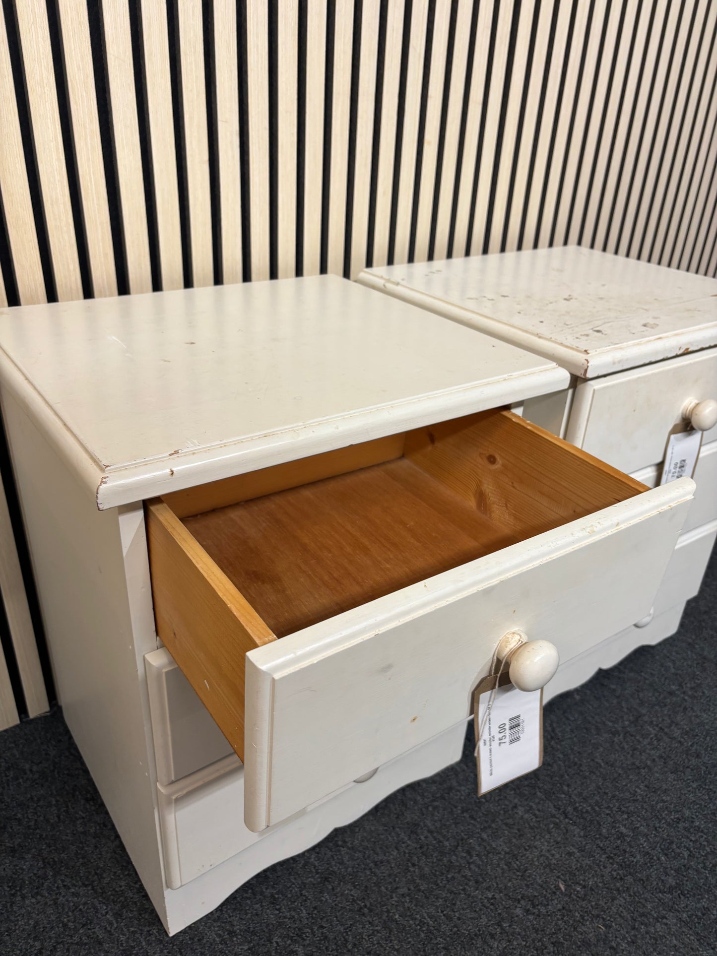 White painted 3 drawer wooden bedside locker(H x 58 L x 46 W x 46 cm)- SET OF 2 2325