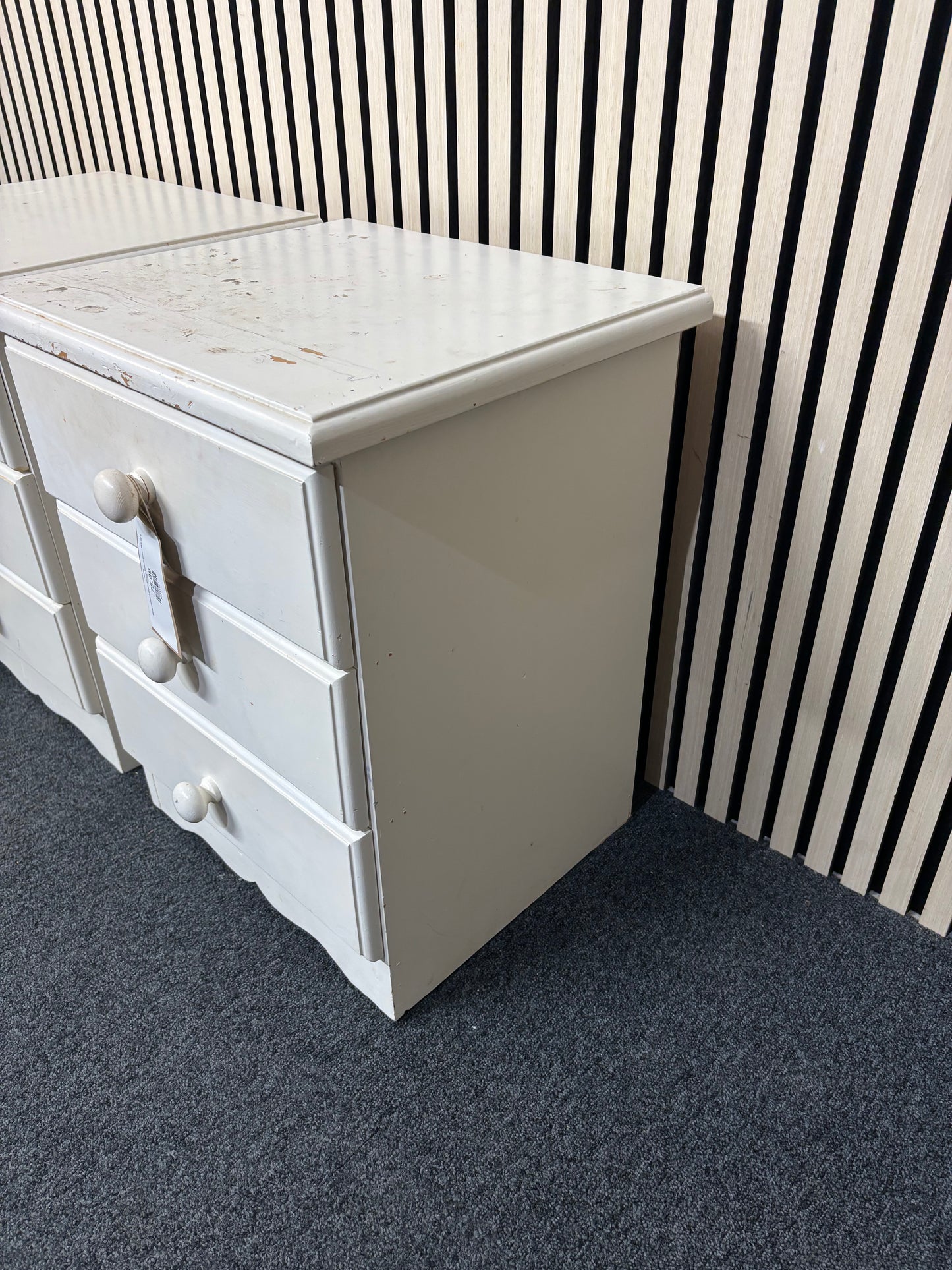 White painted 3 drawer wooden bedside locker(H x 58 L x 46 W x 46 cm)- SET OF 2 2325