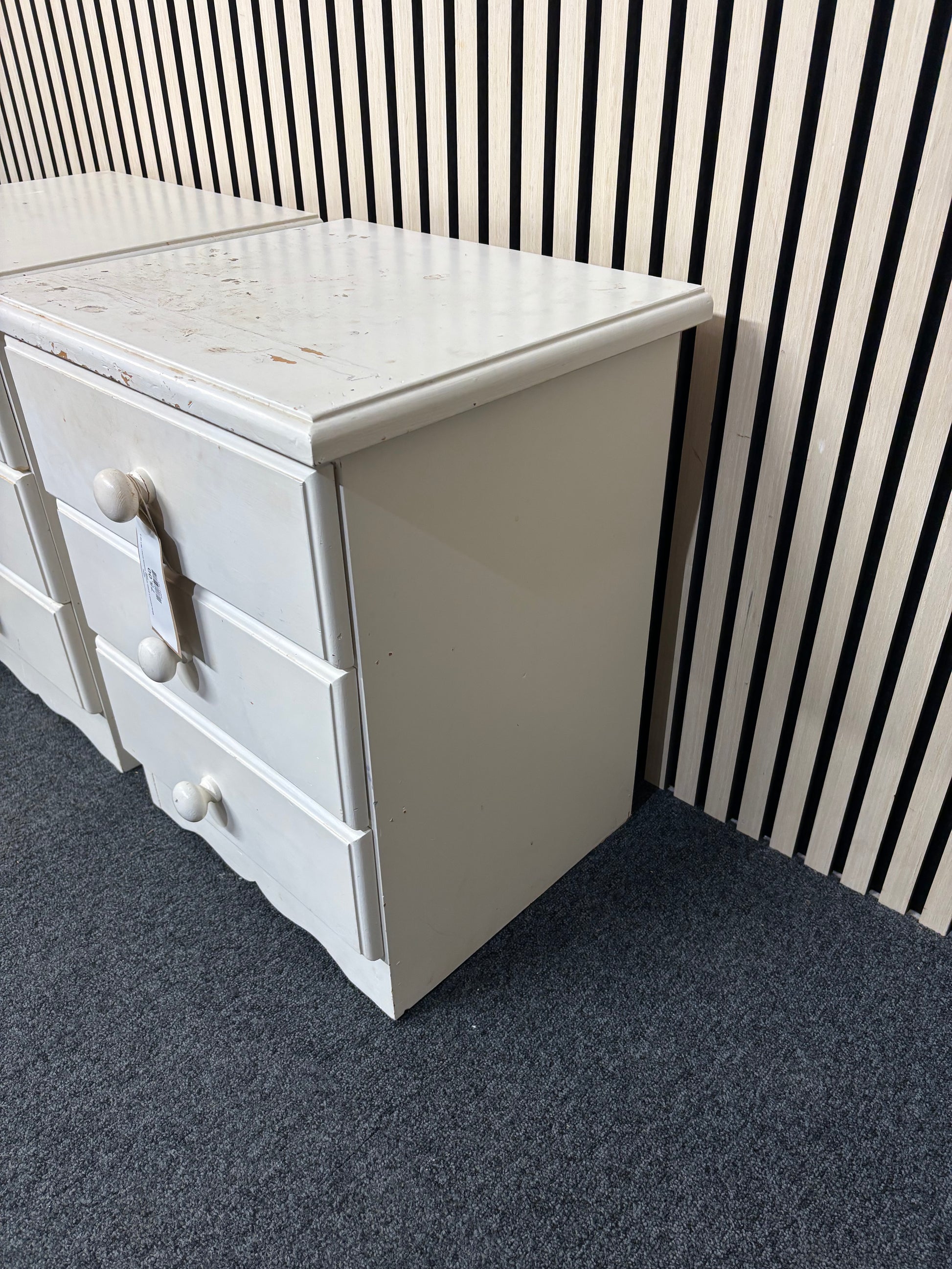 White painted 3 drawer wooden bedside locker(H x 58 L x 46 W x 46 cm)- SET OF 2 2325