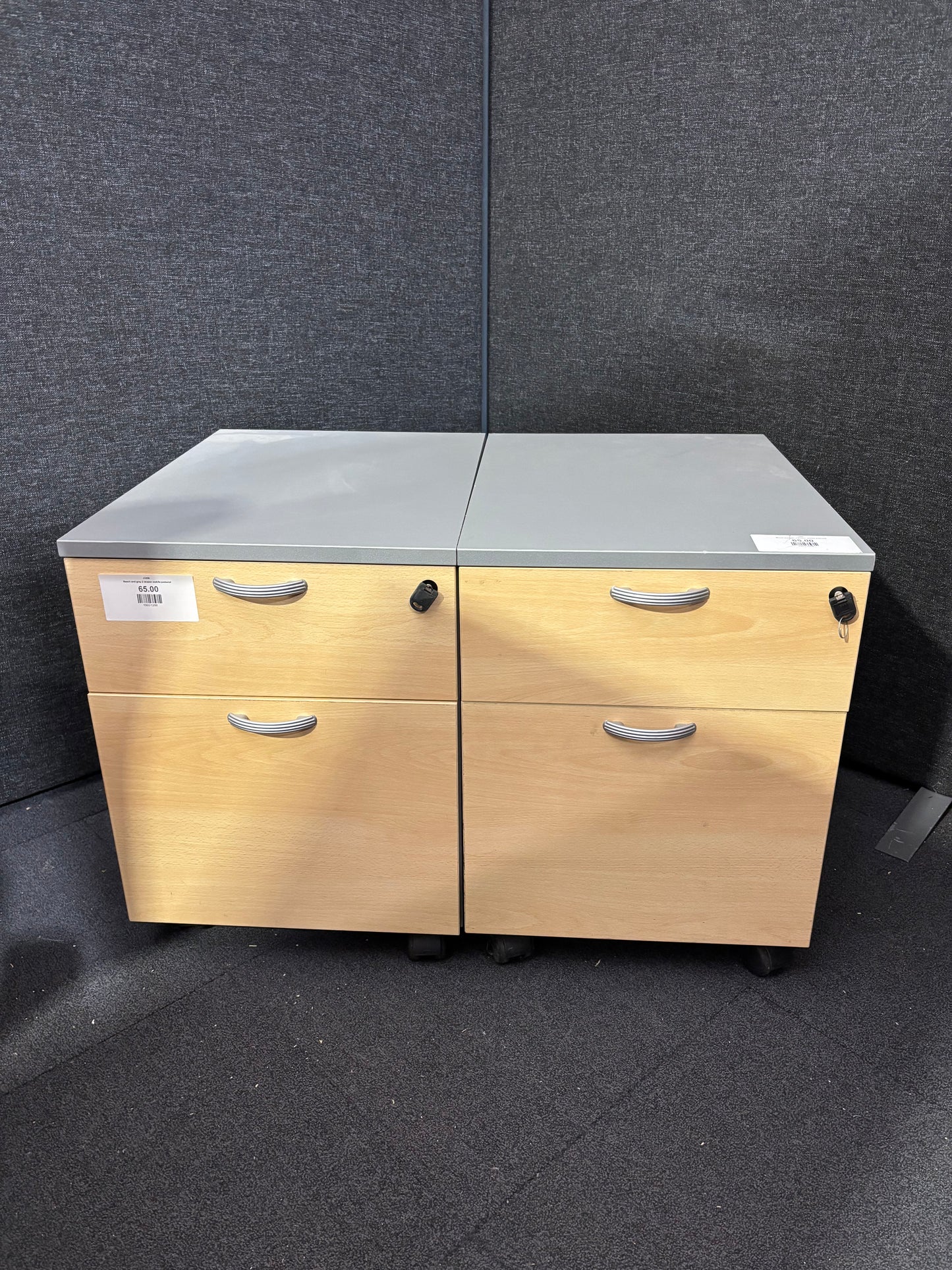 Beech and grey 2 drawer mobile pedestal