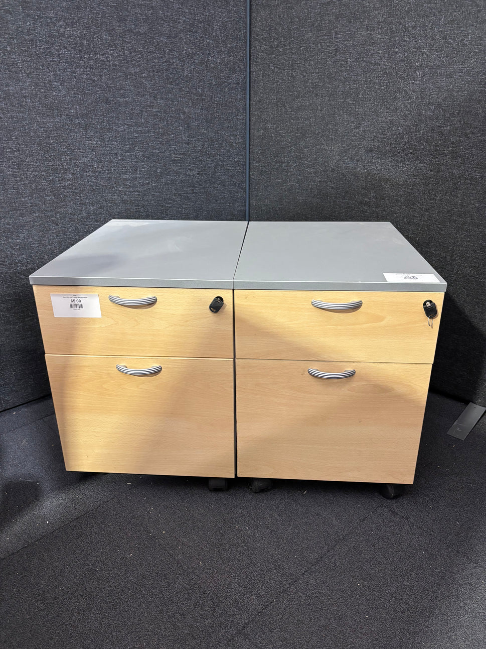Beech and grey 2 drawer mobile pedestal