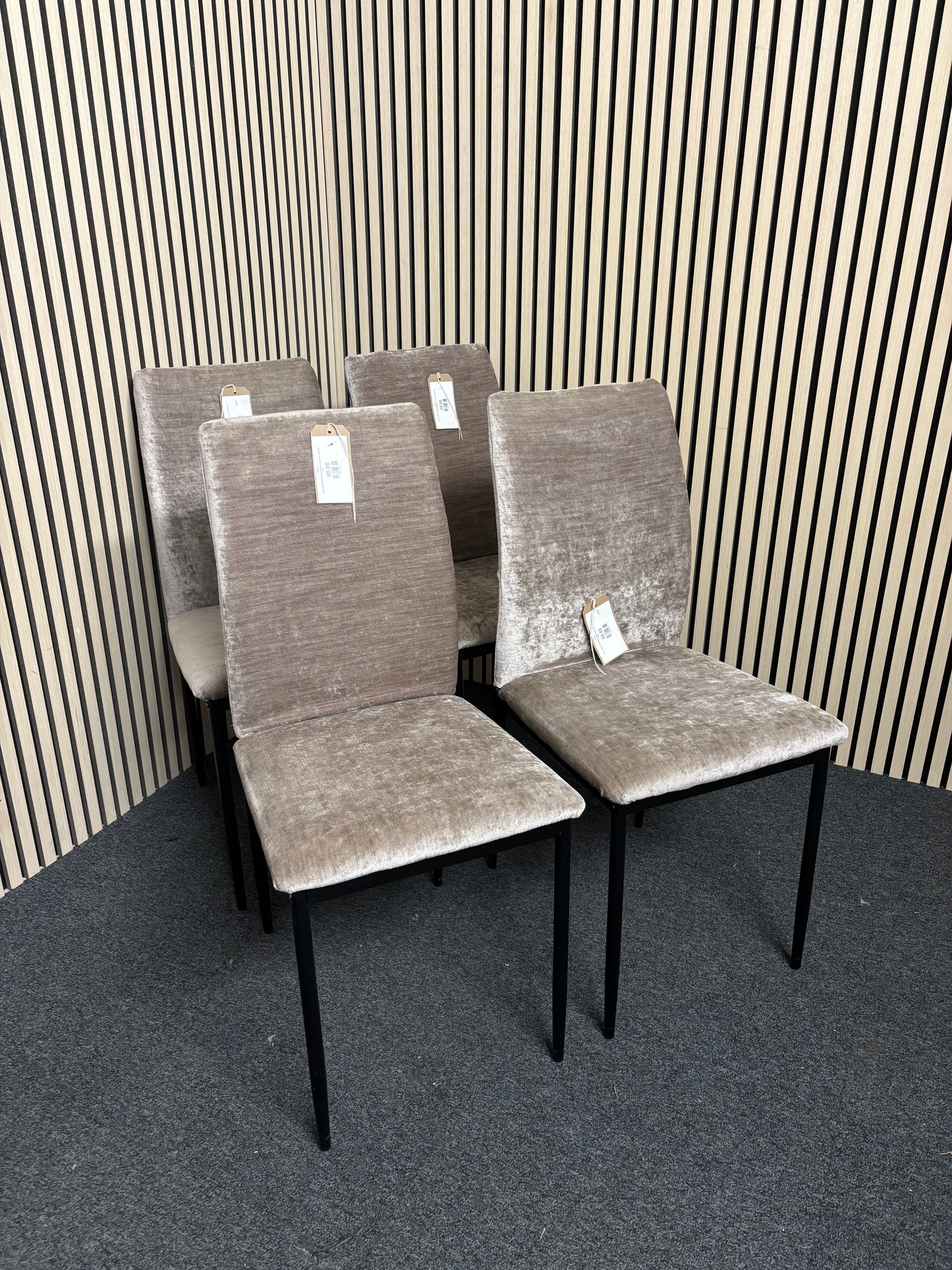 Grey crushed velvet metal framed dining chair- €17.50 each or €60 for SET OF 4 2325