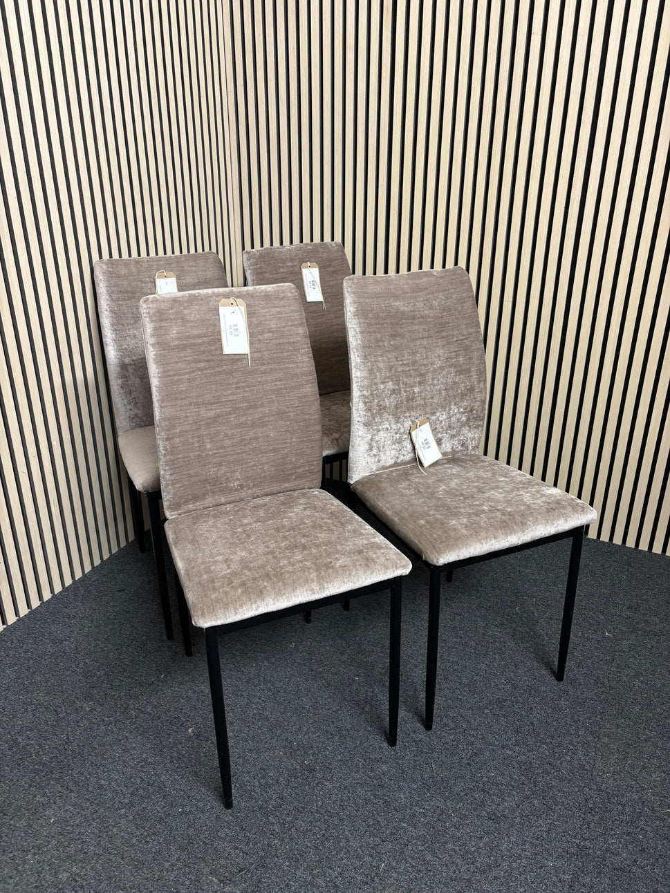 Grey crushed velvet metal framed dining chair- €17.50 each or €60 for SET OF 4 2325