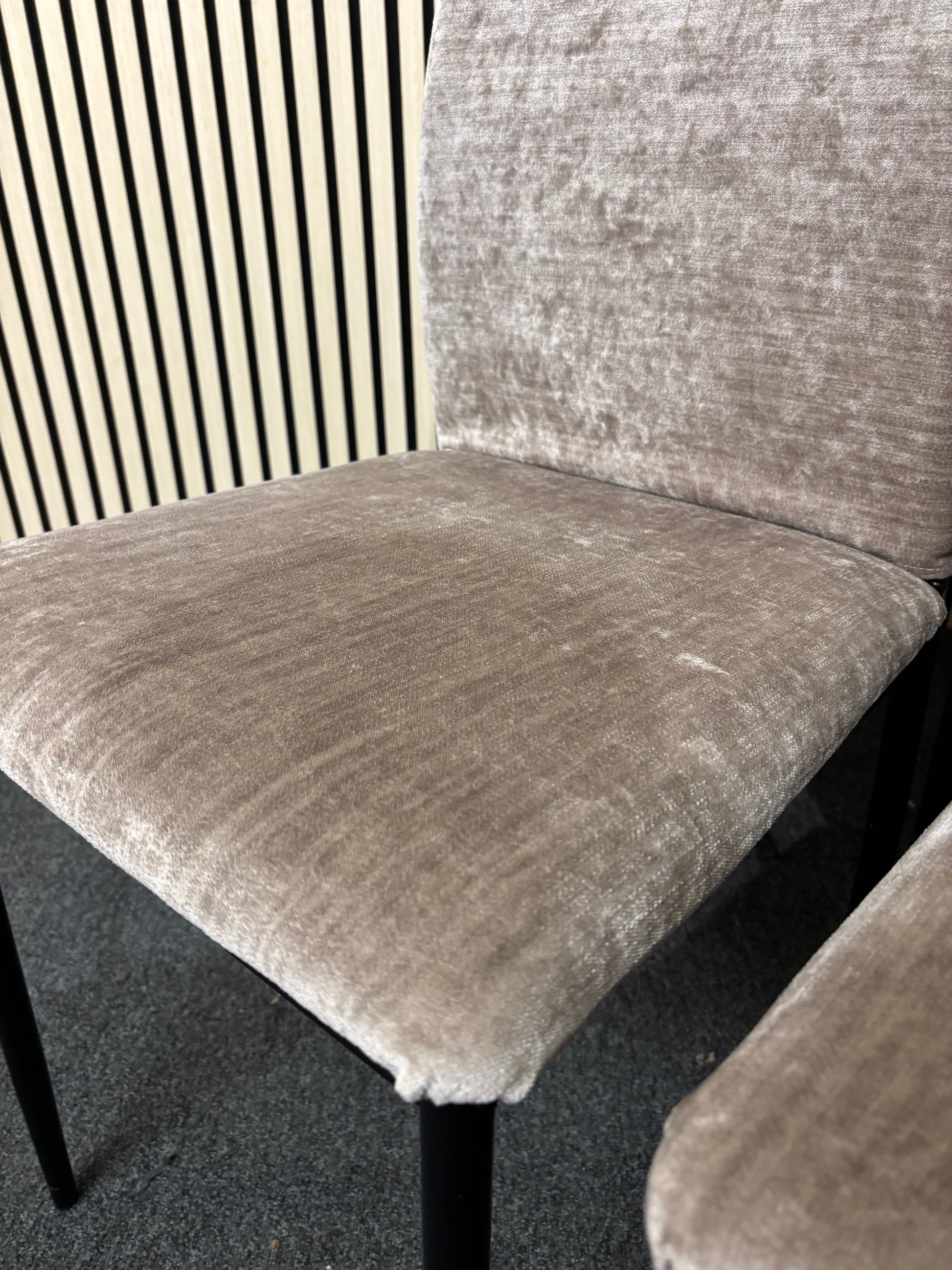 Grey crushed velvet metal framed dining chair- €17.50 each or €60 for SET OF 4 2325