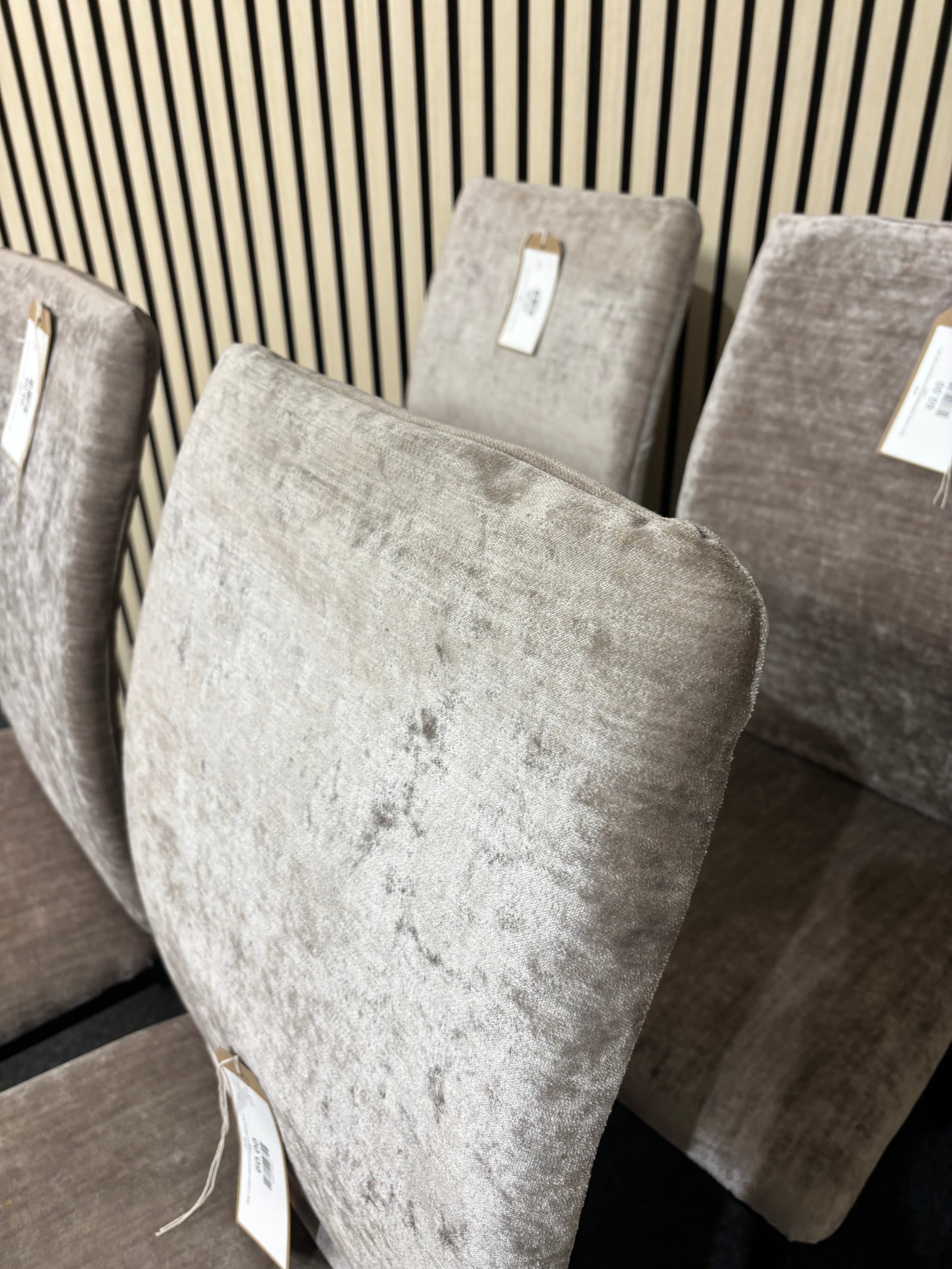 Grey crushed velvet metal framed dining chair- €17.50 each or €60 for SET OF 4 2325