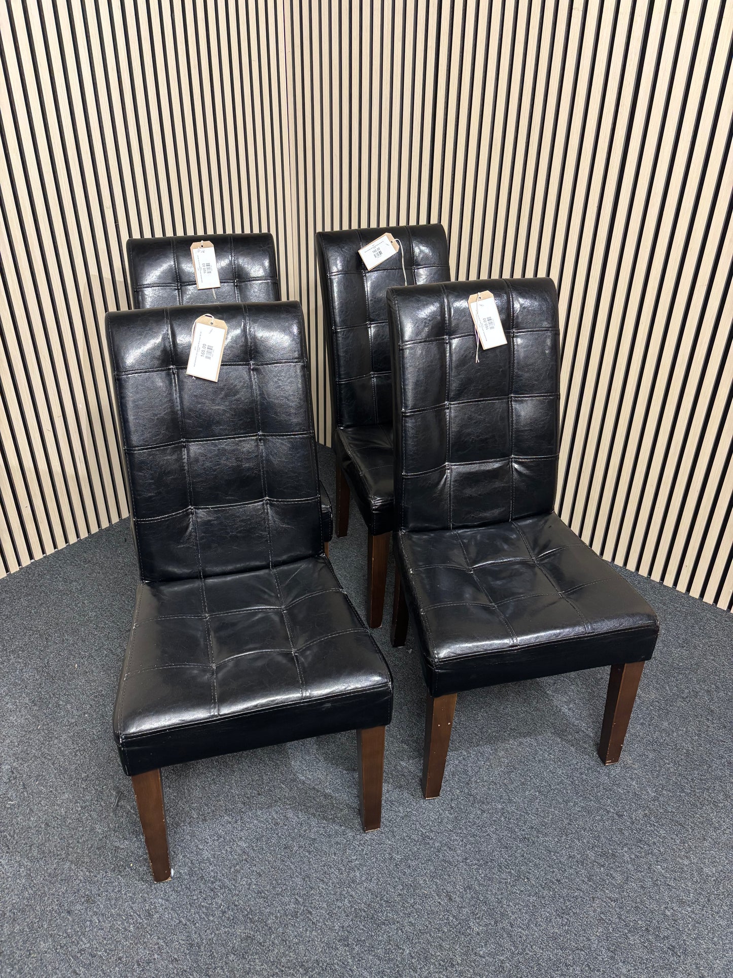 Black leatherette, solid wood frame dining chair- SET OF 4 3325