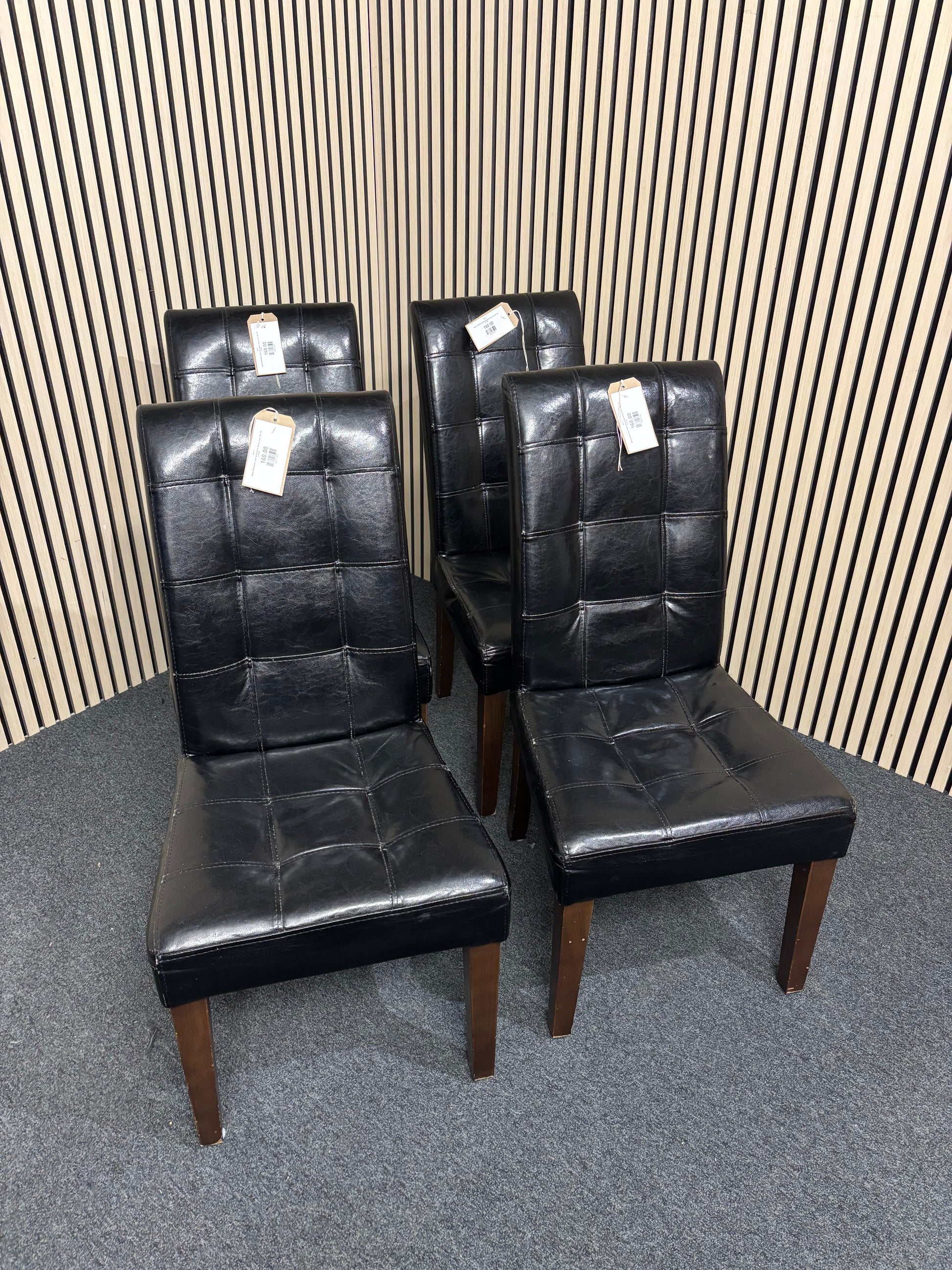Black leatherette, solid wood frame dining chair- SET OF 4 3325