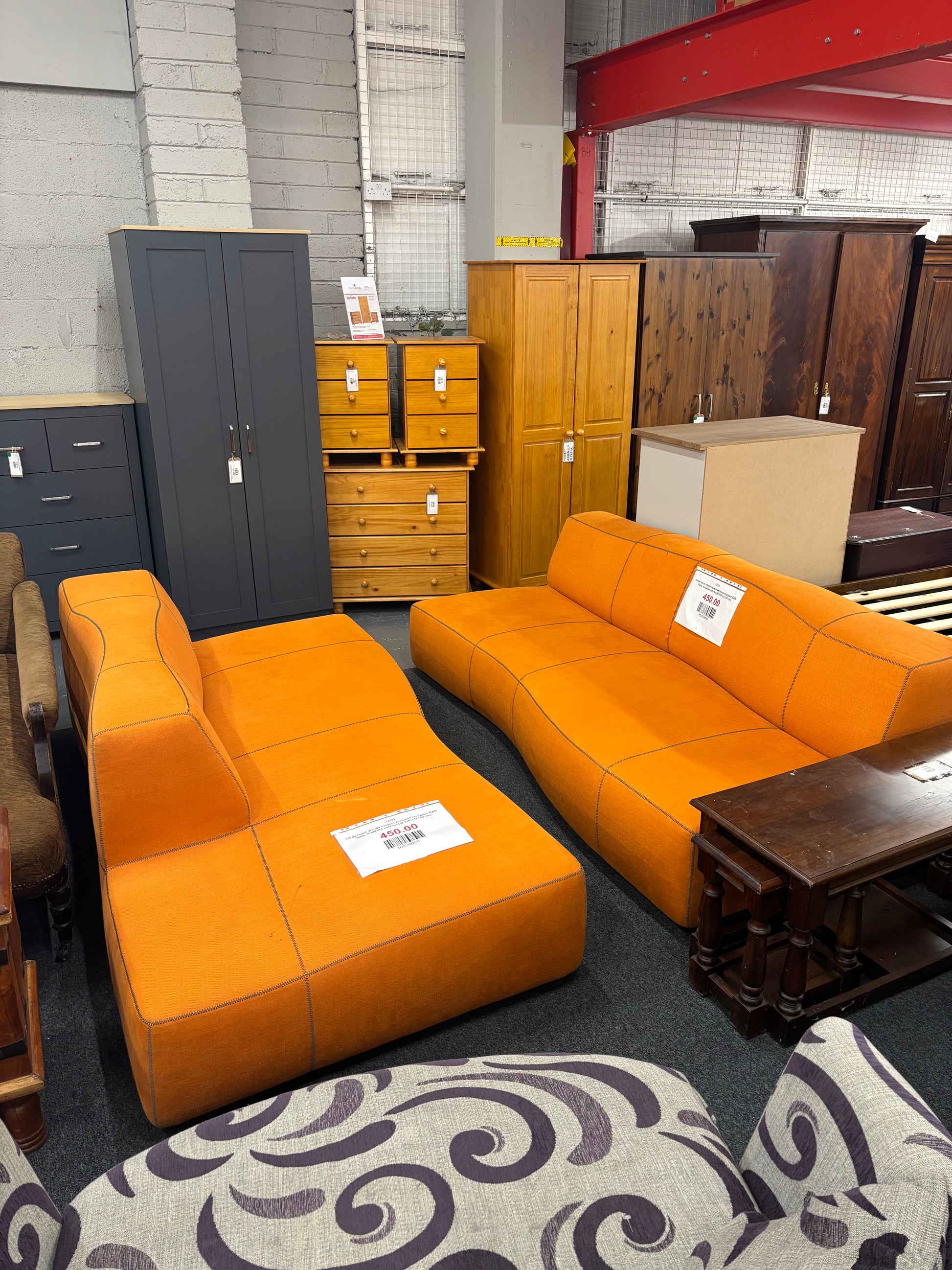 Large burnt orange modern sectional reception B&B Italia, breakout sofa set (W 210 x D 120 cm)