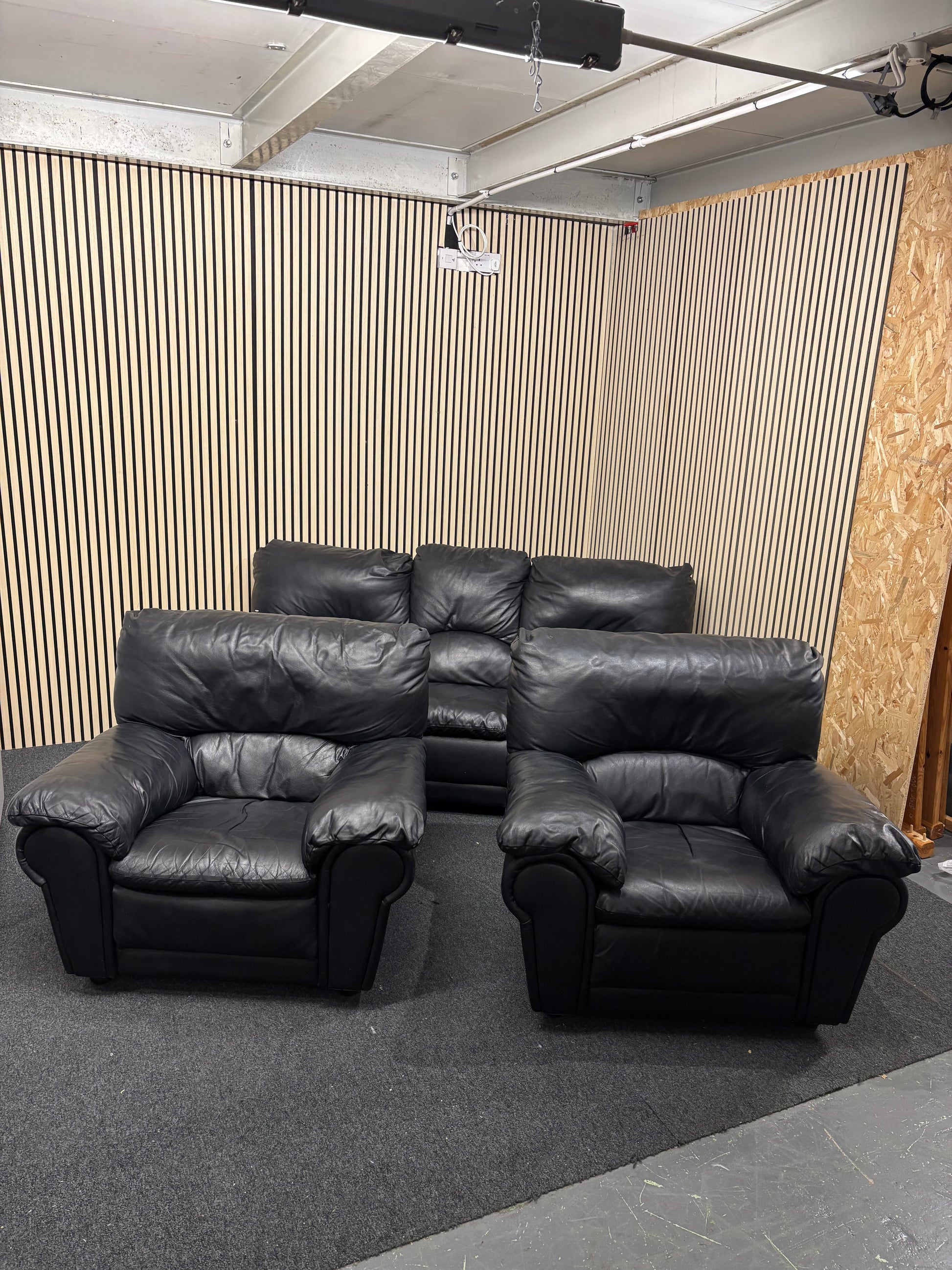 3+1+1 real black leather Natuzzi suite