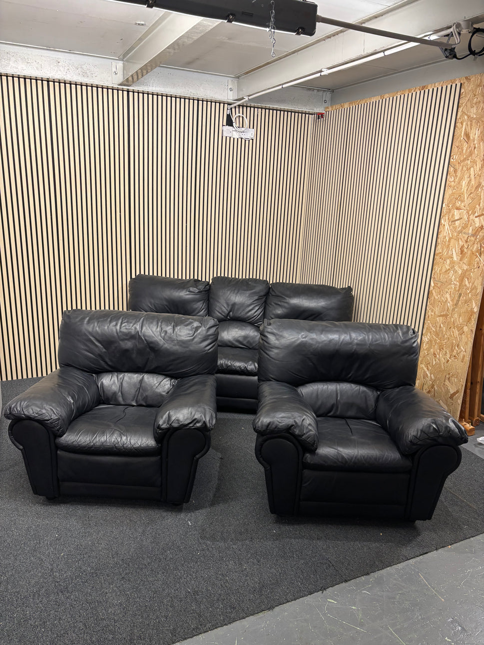3+1+1 real black leather Natuzzi suite
