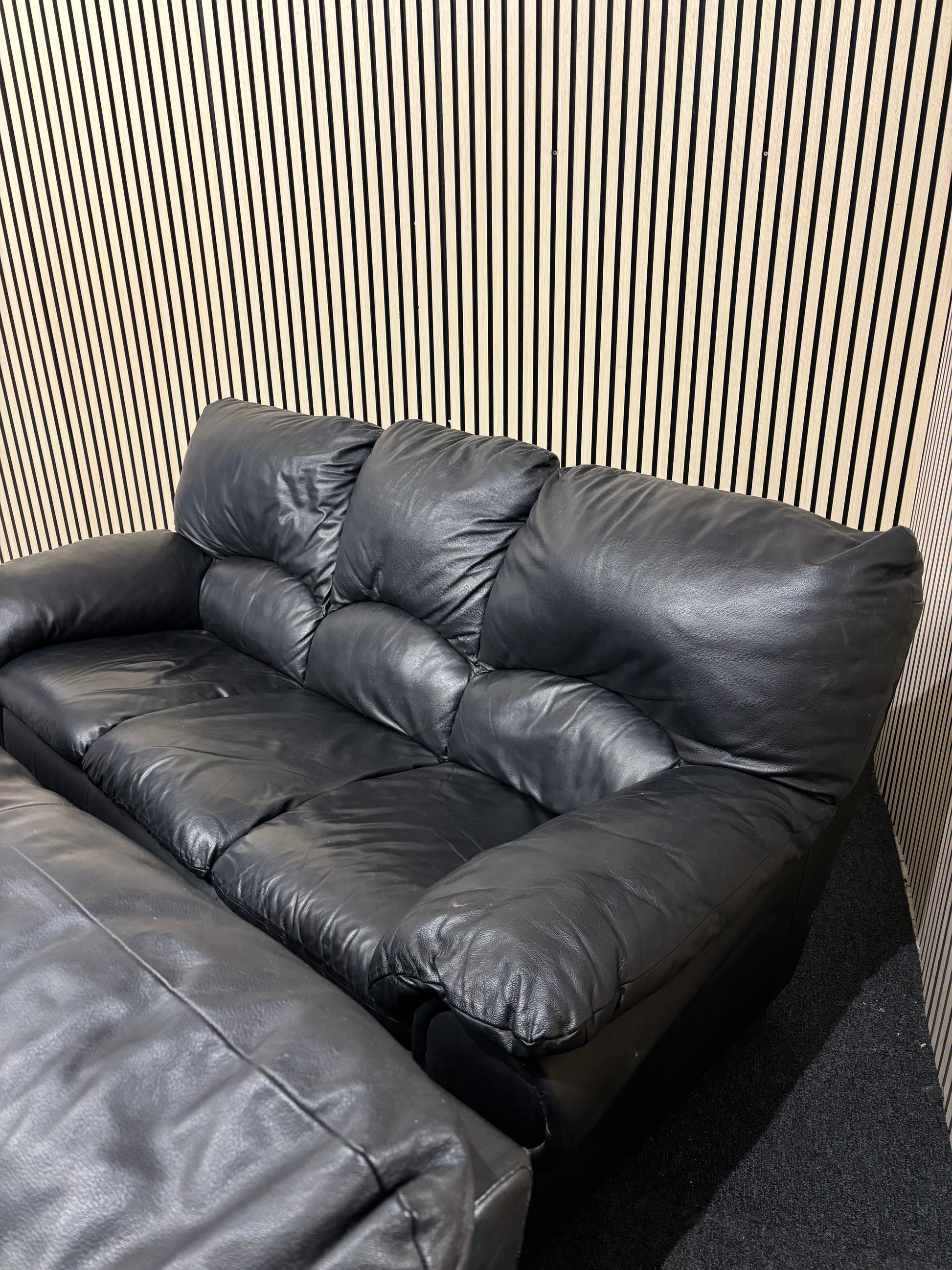 3+1+1 real black leather Natuzzi suite
