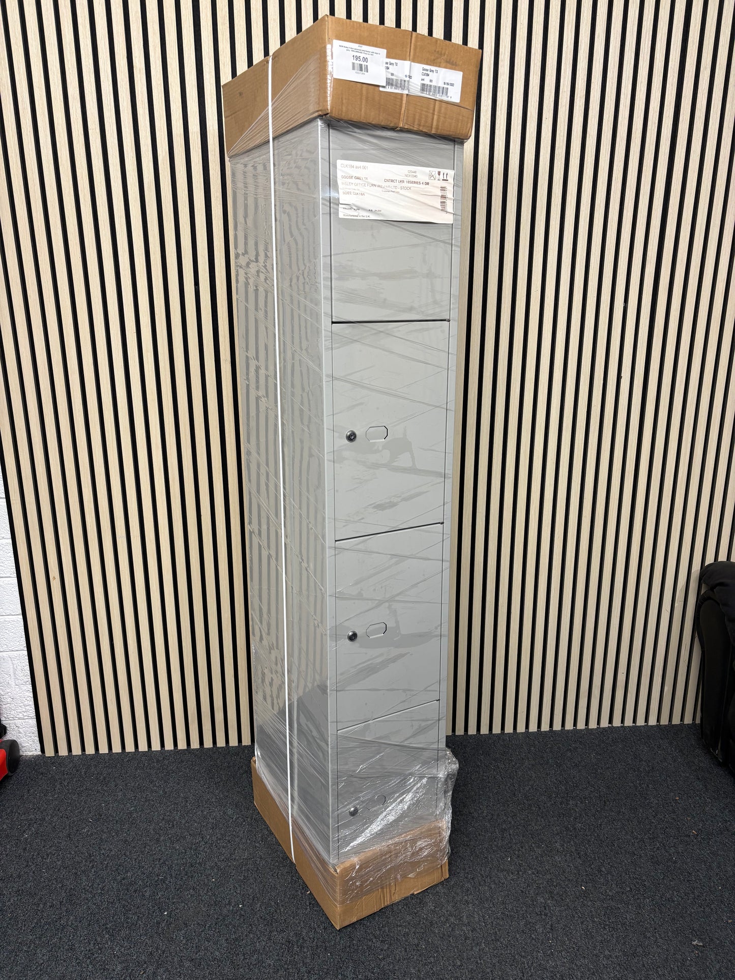 NEW Bisley 4 door personal metal locker with keys in grey. 180Hx30Wx45D. Price inc VAT