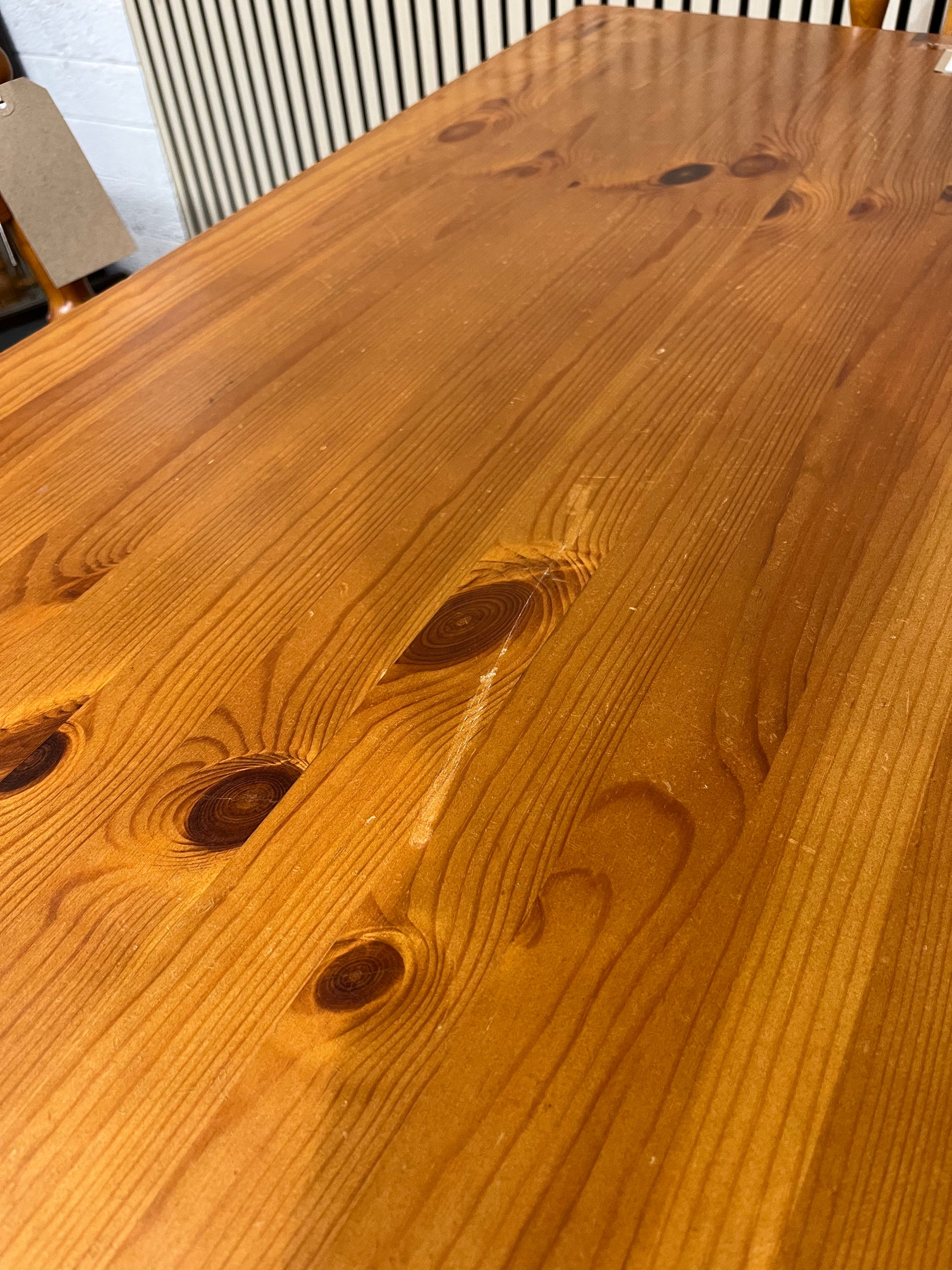 Solid farmhouse pine kitchen table (L 153 x W 84 cm)  with 4 no. solid wood matching chairs 3325