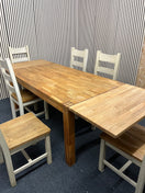 Switch Solid oak rectangular modern dining table with cream painted legs (L x 160 W x 91 H x 75)with 4 no matching solid chairs 3 image