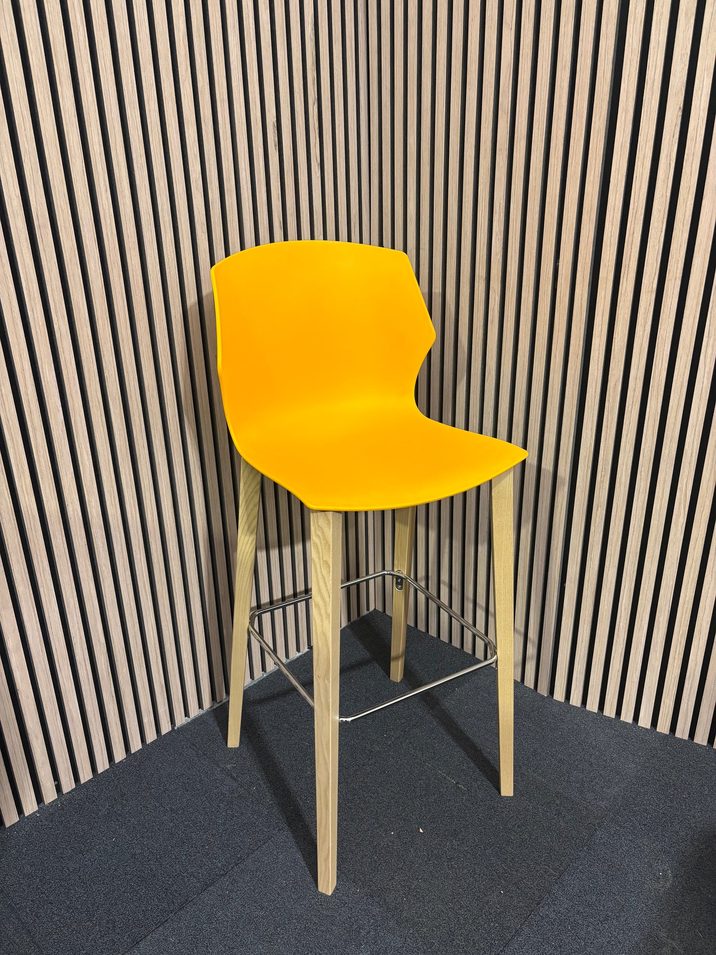 NEW Roscoe high stool with natural oak legs and plastic shell- warm yellow