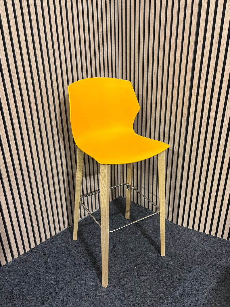 NEW Roscoe high stool with natural oak legs and plastic shell- warm yellow