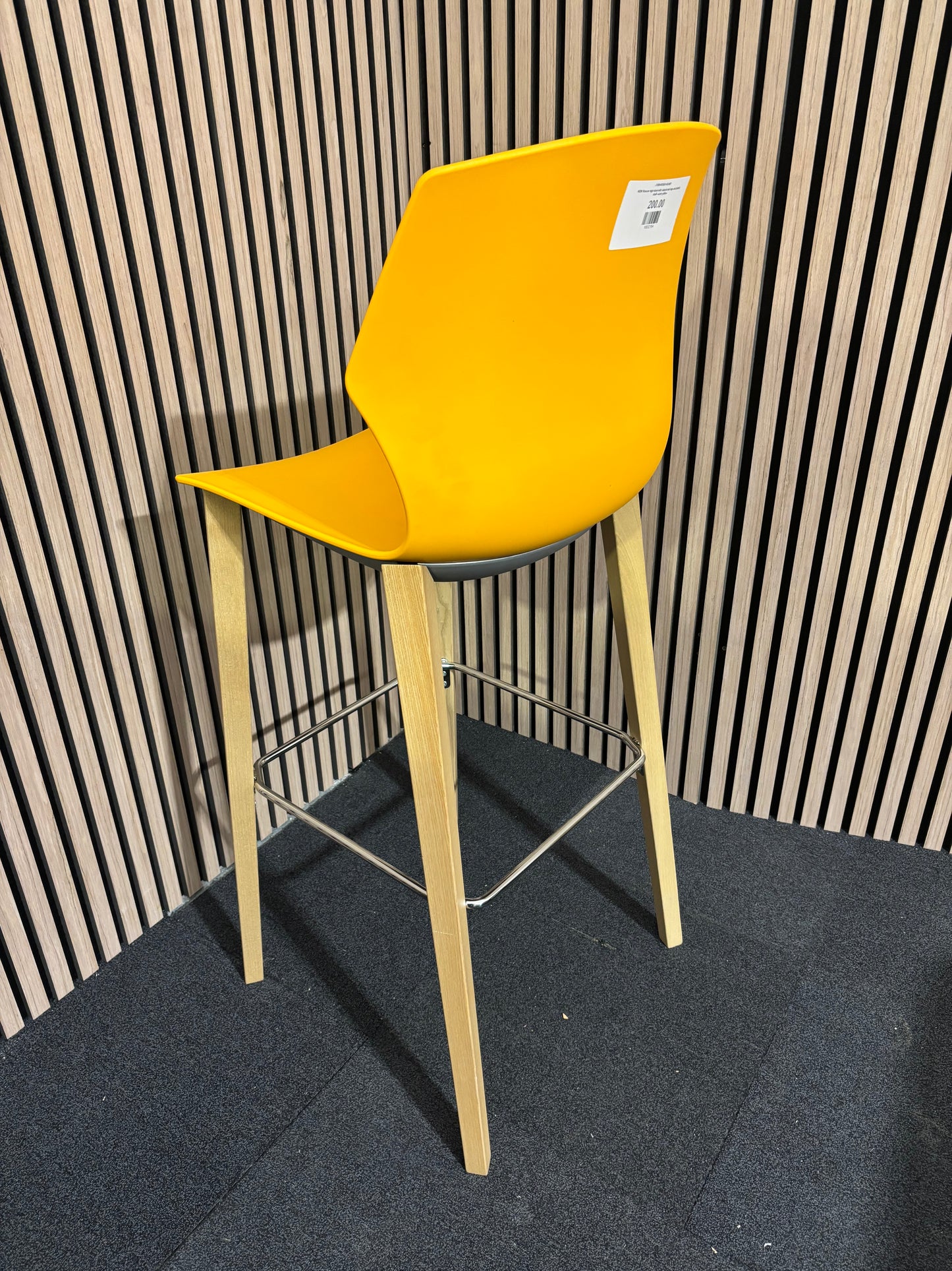 NEW Roscoe high stool with natural oak legs and plastic shell- warm yellow