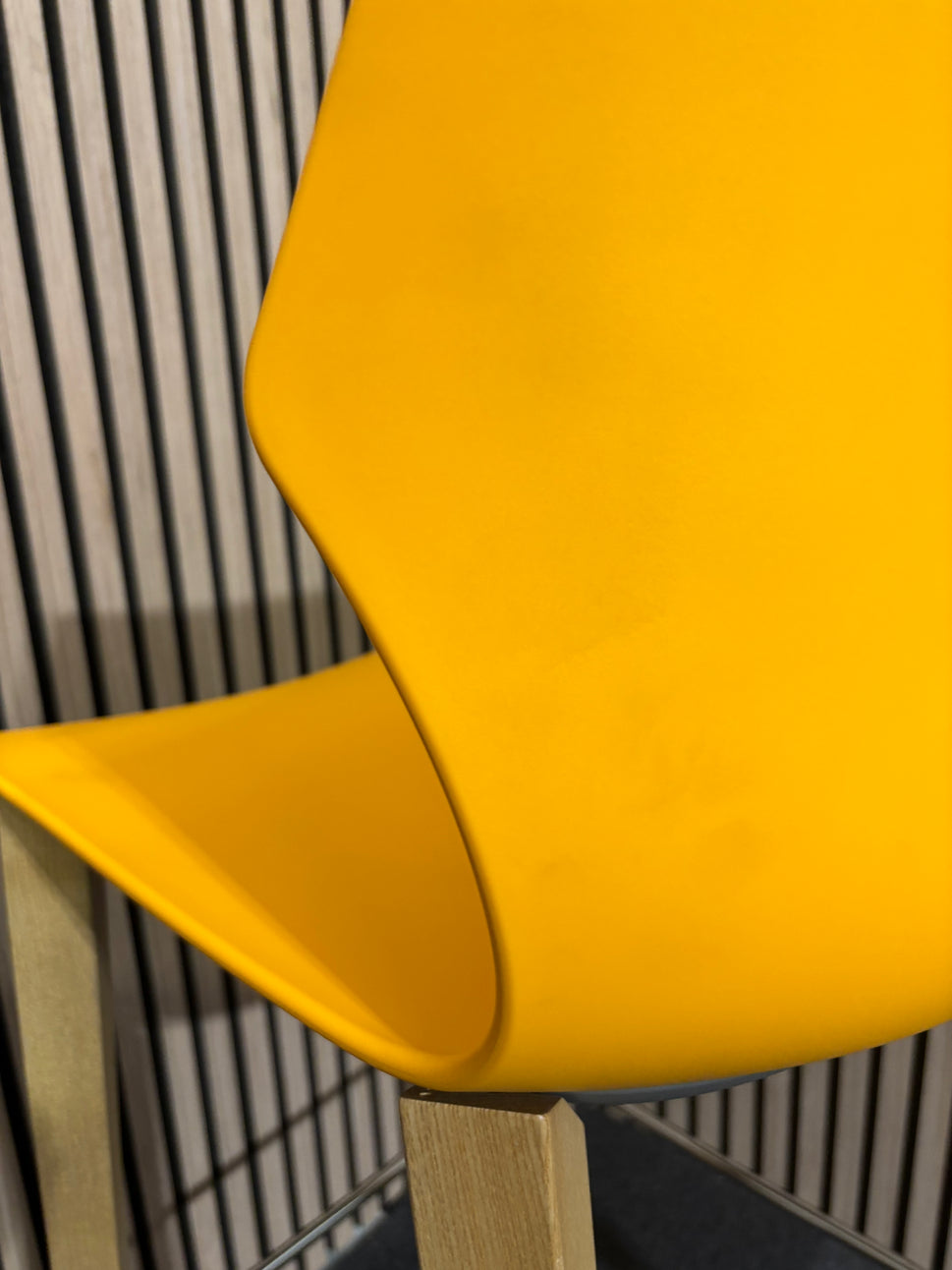 NEW Roscoe high stool with natural oak legs and plastic shell- warm yellow