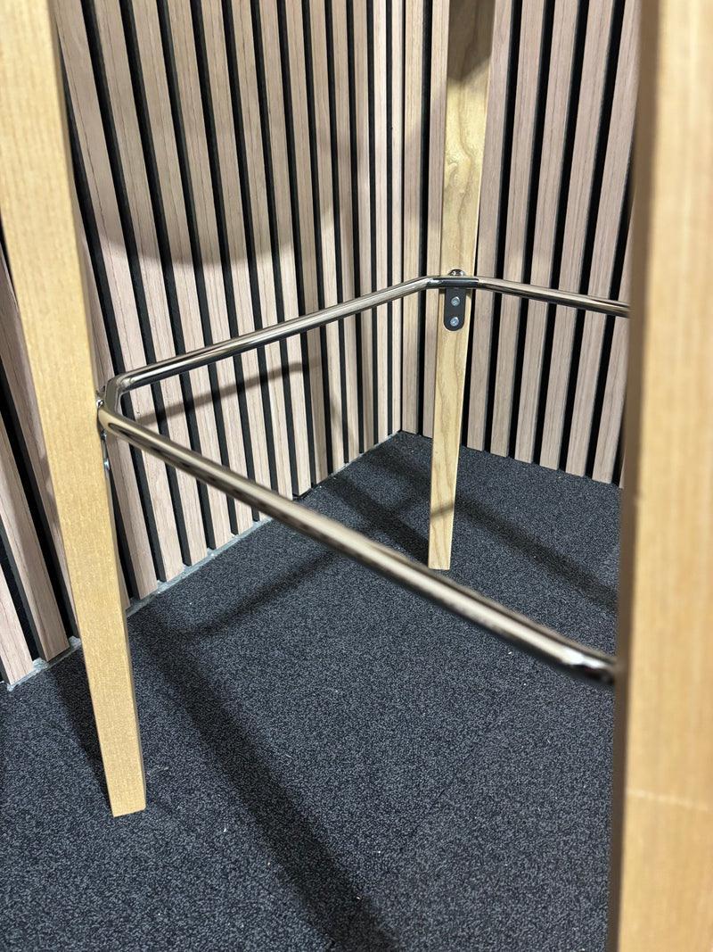 NEW Roscoe high stool with natural oak legs and plastic shell- warm yellow