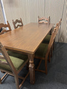 Switch Dutch dark oak stained large rectangular kitchen table with 6 no. matching chairs with fabric seat 2425 2 image