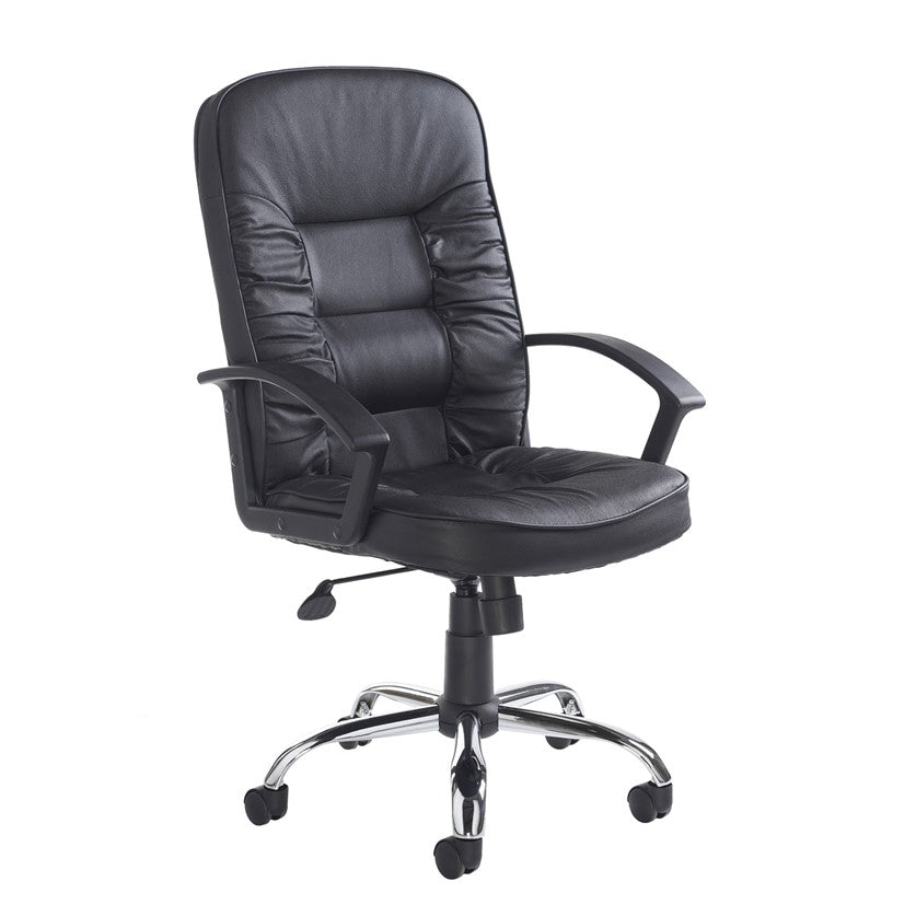 NEW Hertford Executive black pu leatehrette high back swivel chair with fixed loop arms. PRICE INC VAT