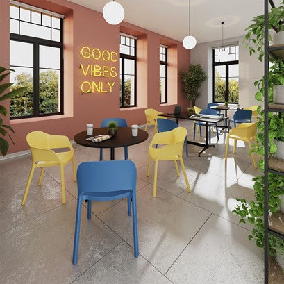 NEW Contra one piece polypropylene Chair - Blue. BRAND NEW STACKABLE. PRICE INC VAT. OTHER COLOUR OPTIONS AVAILABLE ALSO