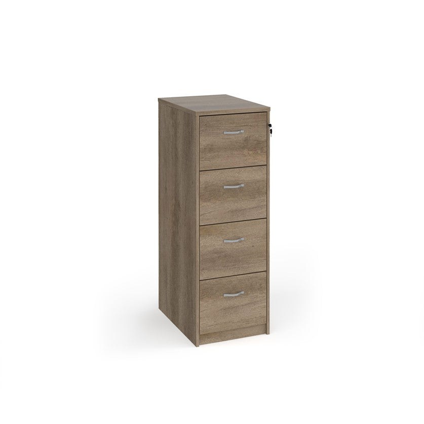 4 drawer Nebraska Oak laminate filing cabinet 480Wx655Dx1370H with key. 
 PRICE INC VAT