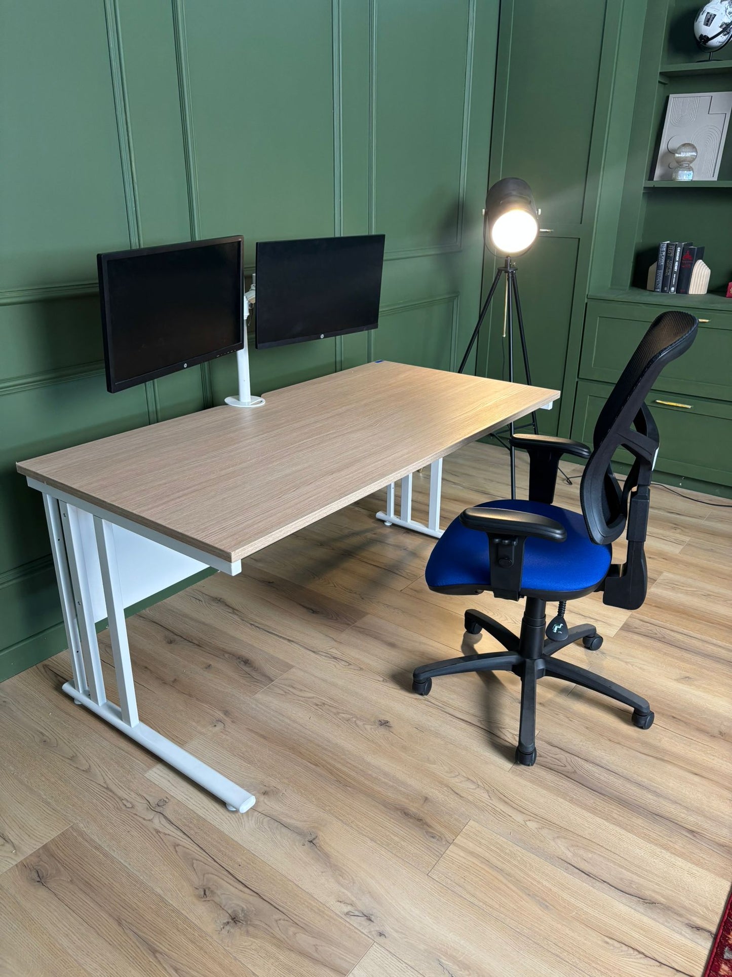 Straight Strata Oak Desk With Cantilever leg frame
