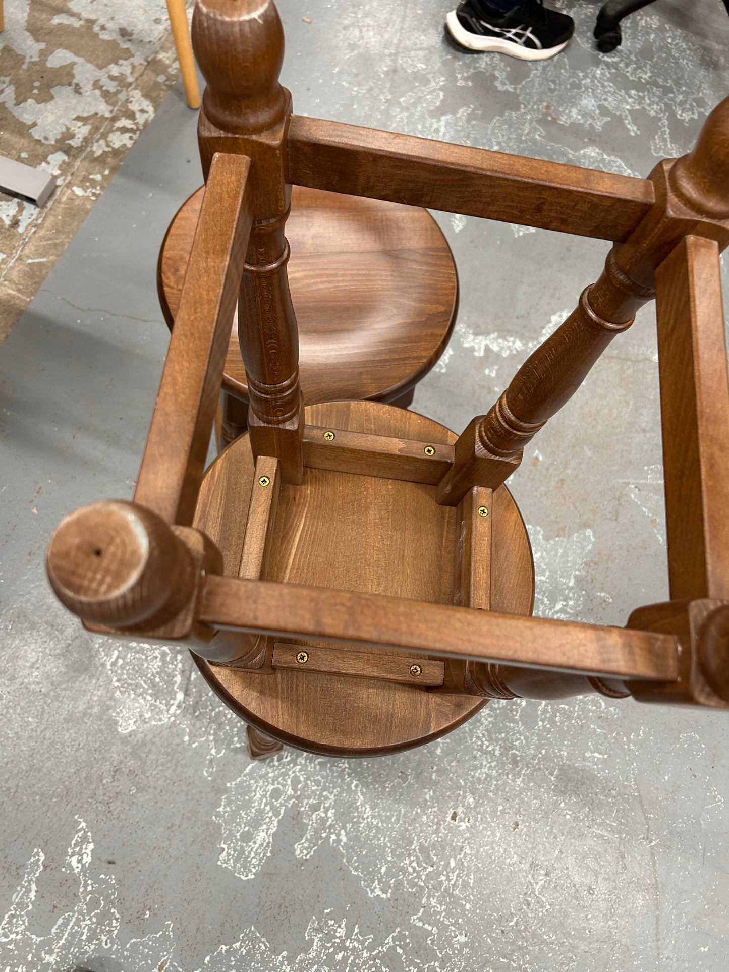 Brand New Stock - Solid wood low circular tudor bar stool 
NOW EUR 112.00 INC VAT