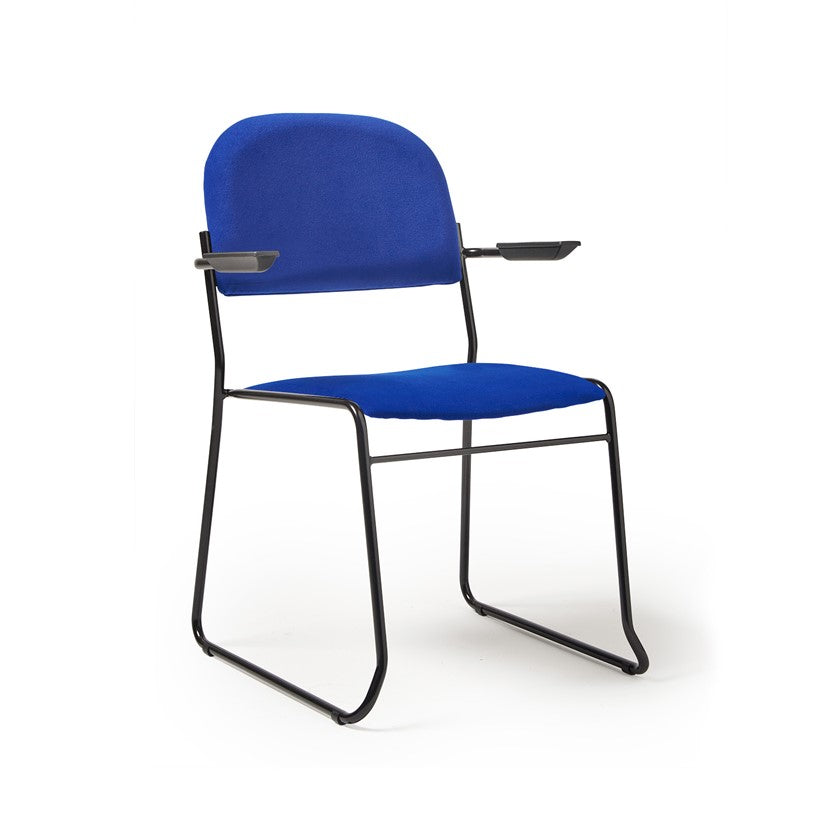 Jive fabric stacking chair with solid frame in blue with arms