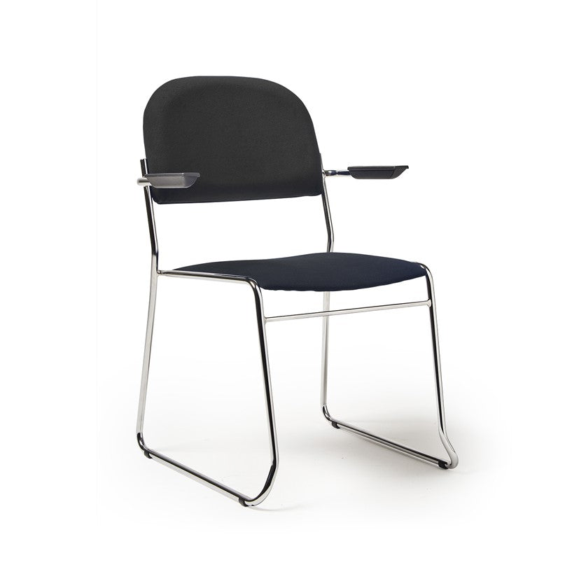 Jive fabric stacking chair with solid frame in black with arms