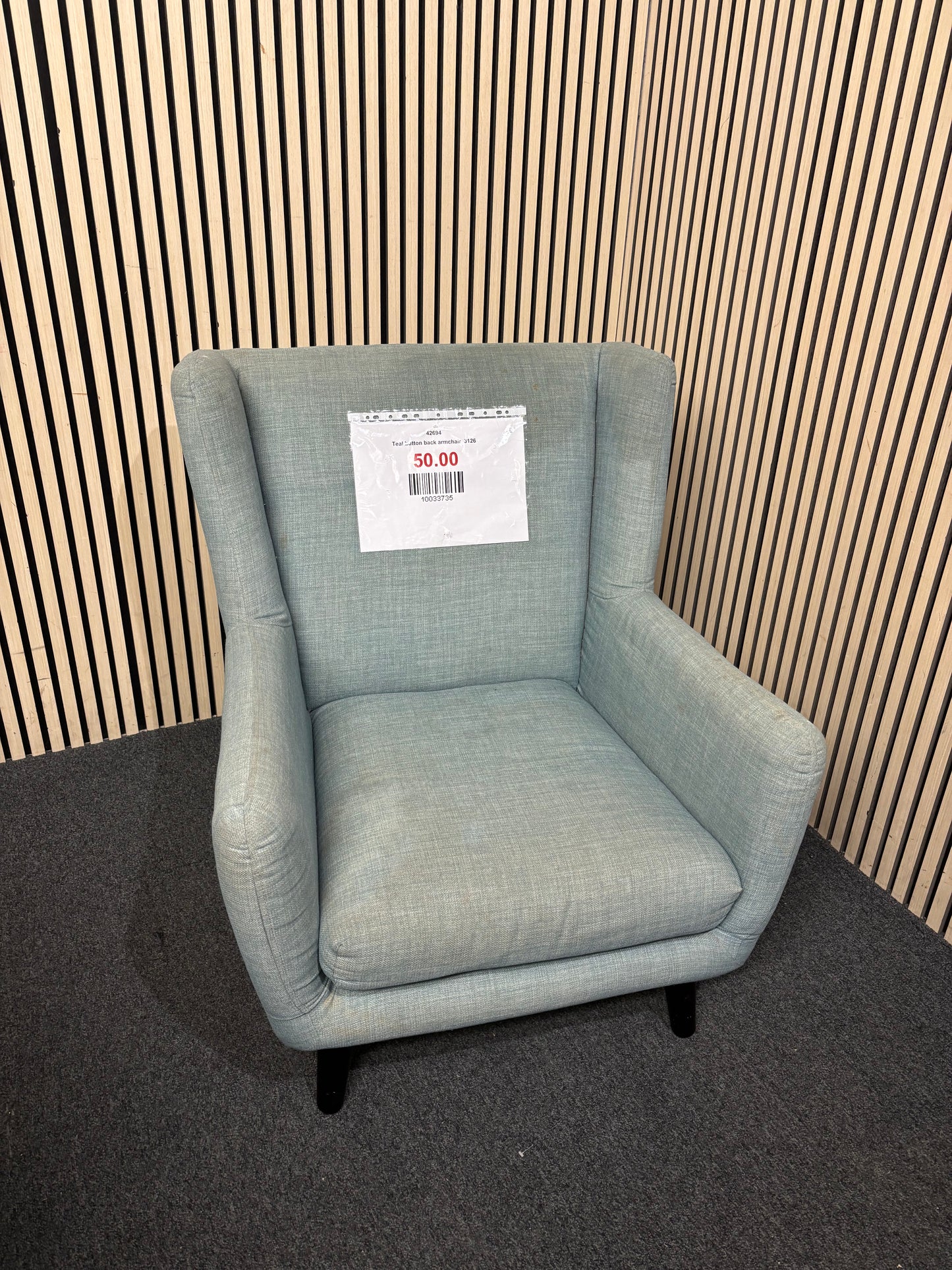 Teal button back armchair  3126