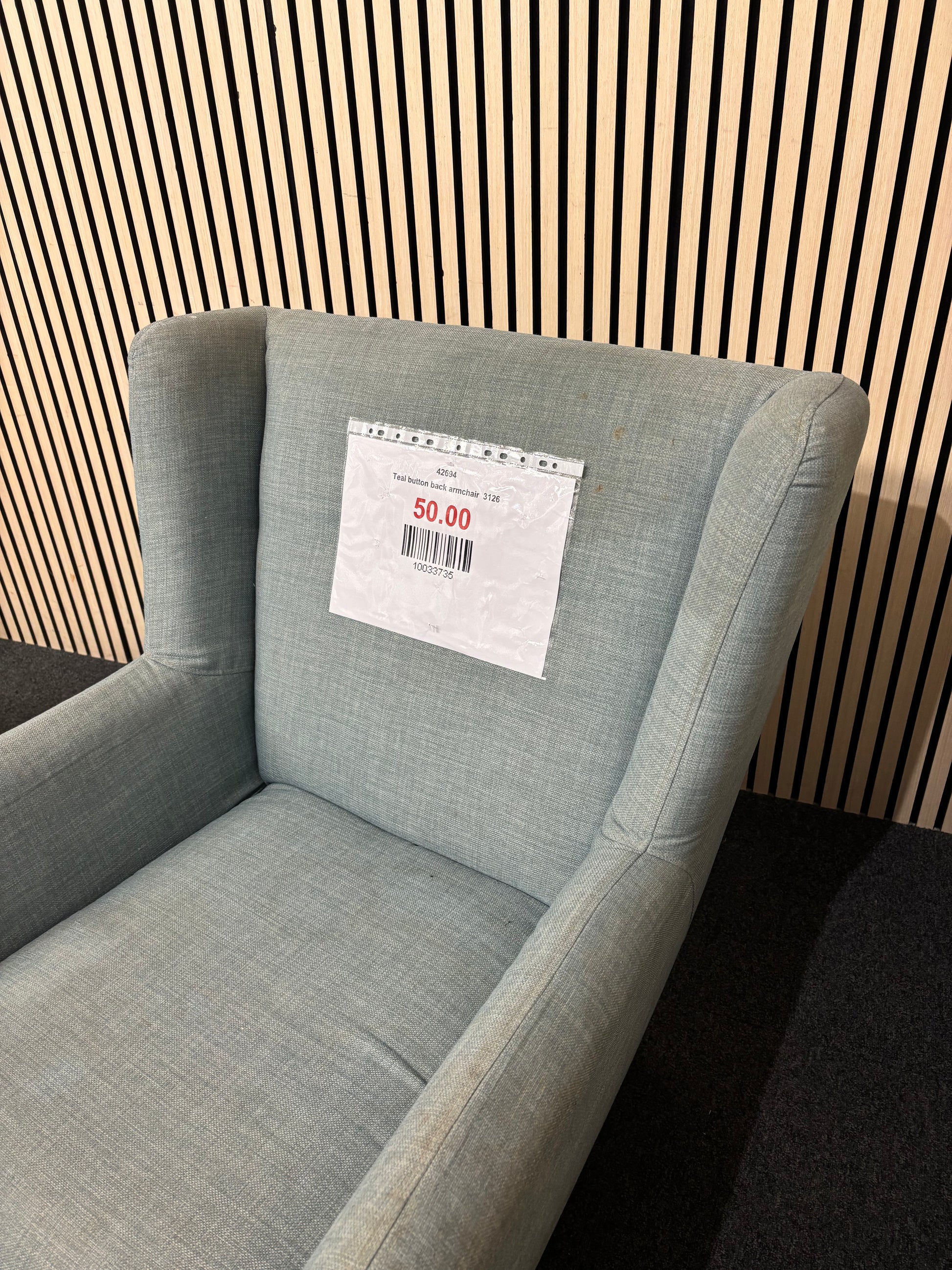 Teal button back armchair  3126